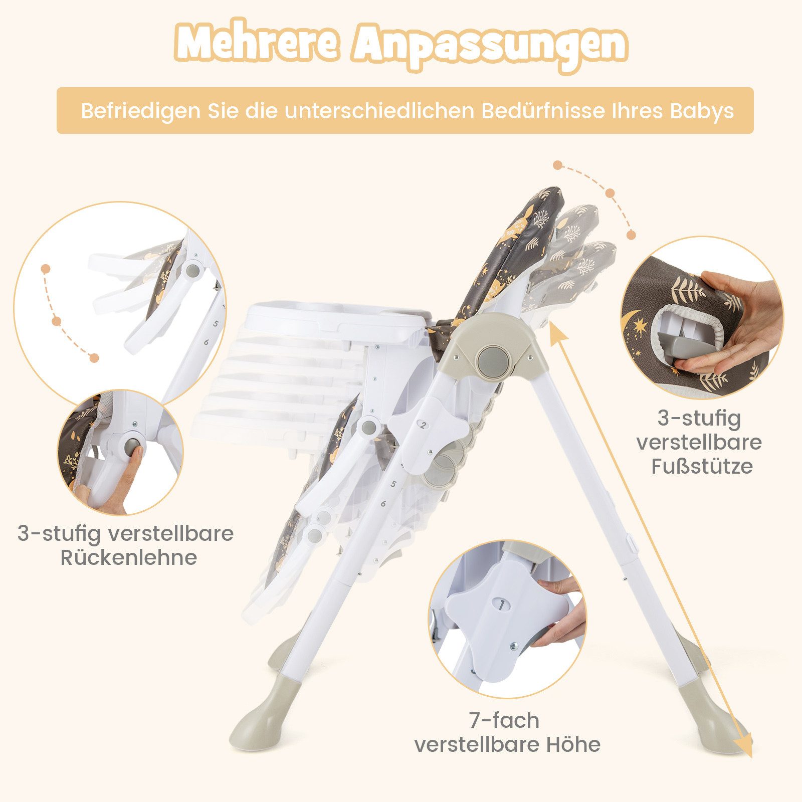 COSTWAY Kombihochstuhl Baby Stuhl, 6-stufig höheverstellbar günstig online kaufen