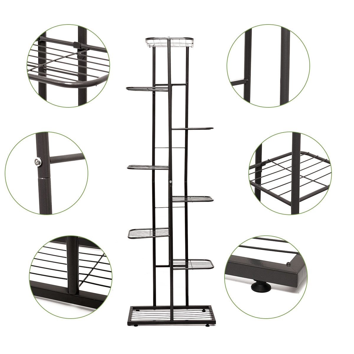 Simloveve Pflanzentreppe 8 Schichten 9 Töpfe Schmiedeeisernes Blumenregal, Home Balkon Dekoration Indoor Outdoor Blumenständer