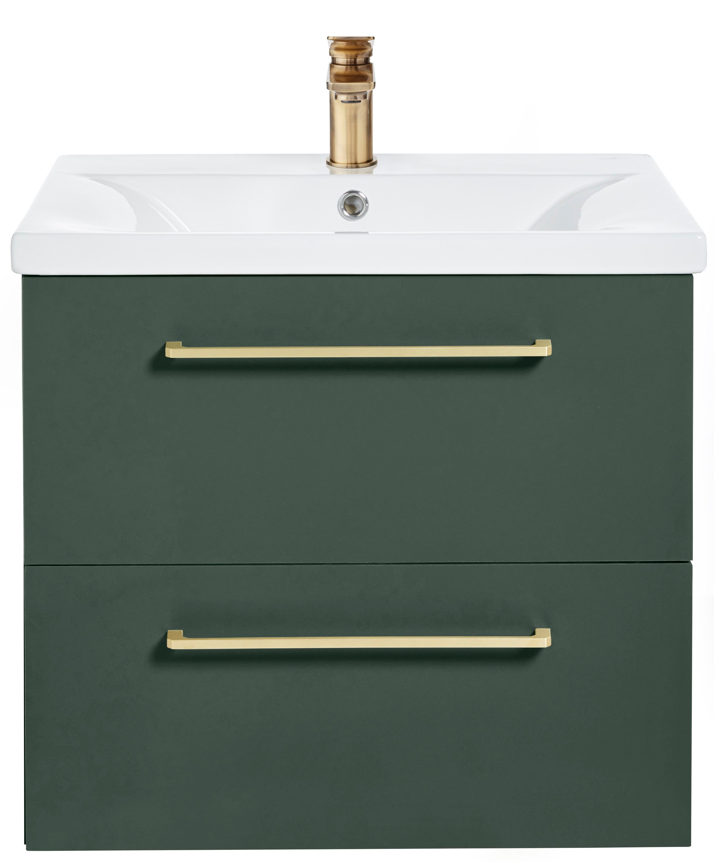 welltime Waschtisch Kent Badezimmerschrank Hängeschrank Bad WC mit Waschbecken, Waschplatz Badmöbel Breite 60 cm 2 Auszüge mit Softclose