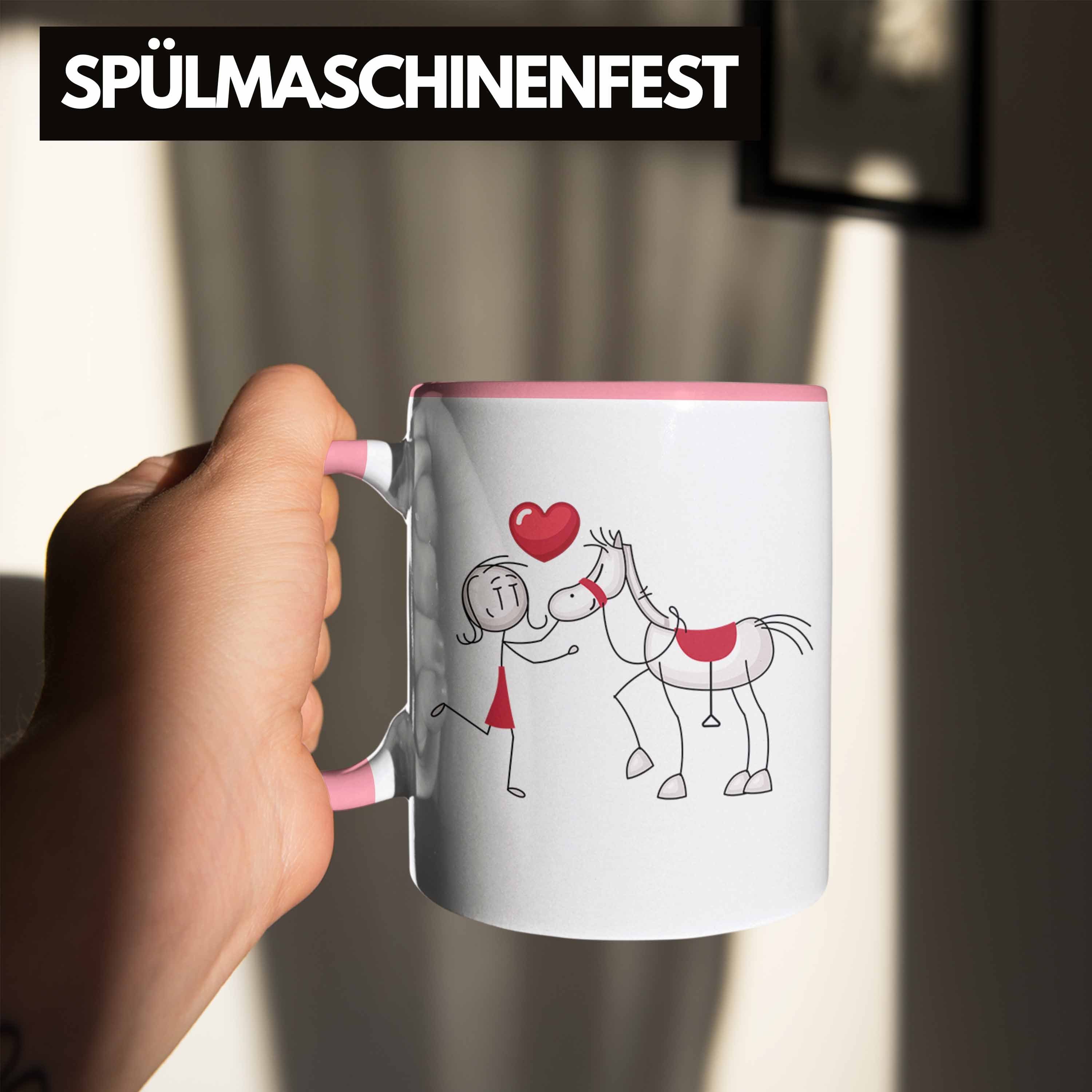 Trendation Tasse Reiterin Geschenkidee Rosa Kaffee-Becher Geschenk Tasse Pferdeliebhaber für