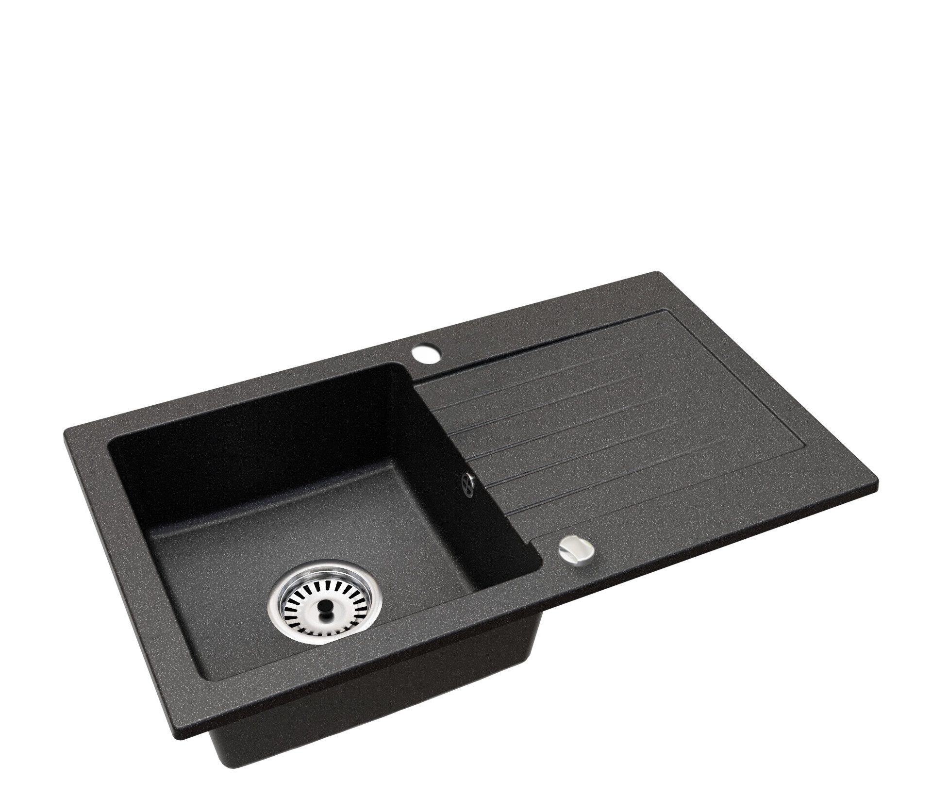 Faizee Möbel Granitspüle Faizee Home Granitspüle Alisha 75x43,5 cm Grau – Spüle mit Siphon, rechteckig, 75/16 cm, Kratzfest, hitzebeständig bis 280 °C, reversibel, pflegeleicht, inkl. Siphon-Set, (mit Zubehör, 5 St., Granitbecken inklusive Zubehör)