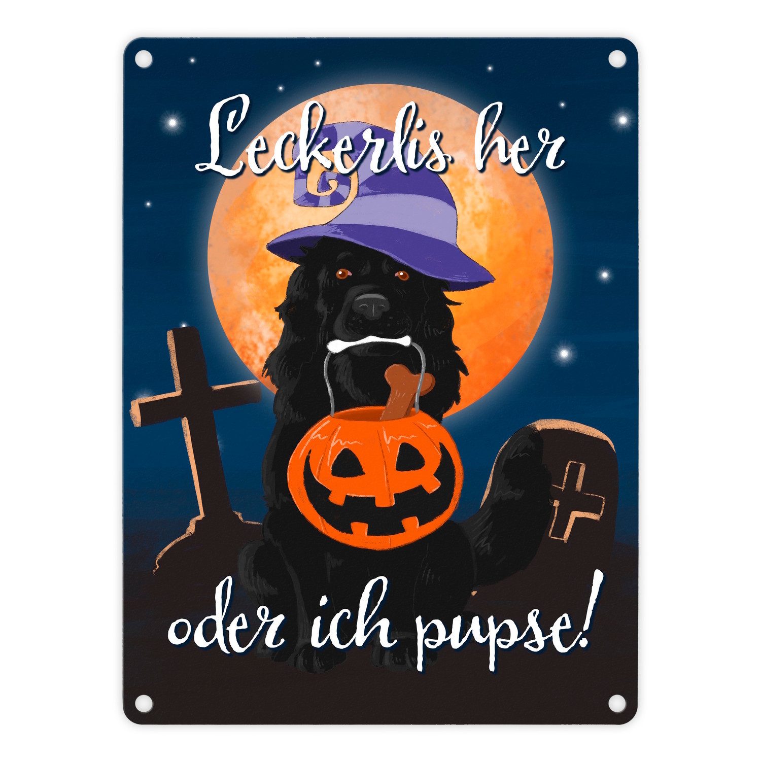 Metallschild Leckerlis her oder ich pupse Halloween Metallschild in 15x20 cm mit