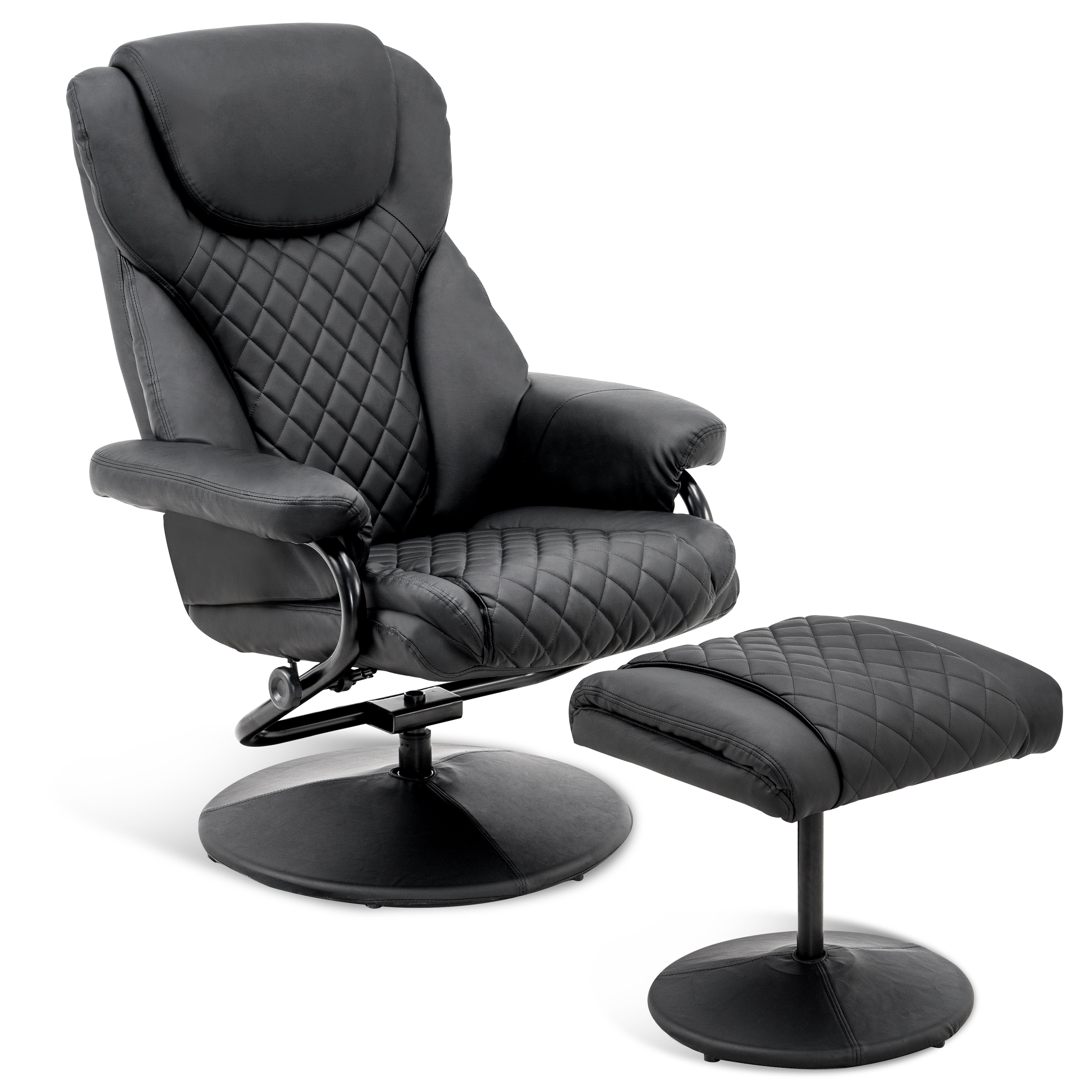 MCombo TV-Sessel Mcombo Relaxsessel mit Hocker 9022, 360°drehbarer mit Liegefunktion, Fernsehsessel, moderner TV-Sessel für Wohnzimmer, Kunstleder, 142 x 78 x 111 cm Schwarz
