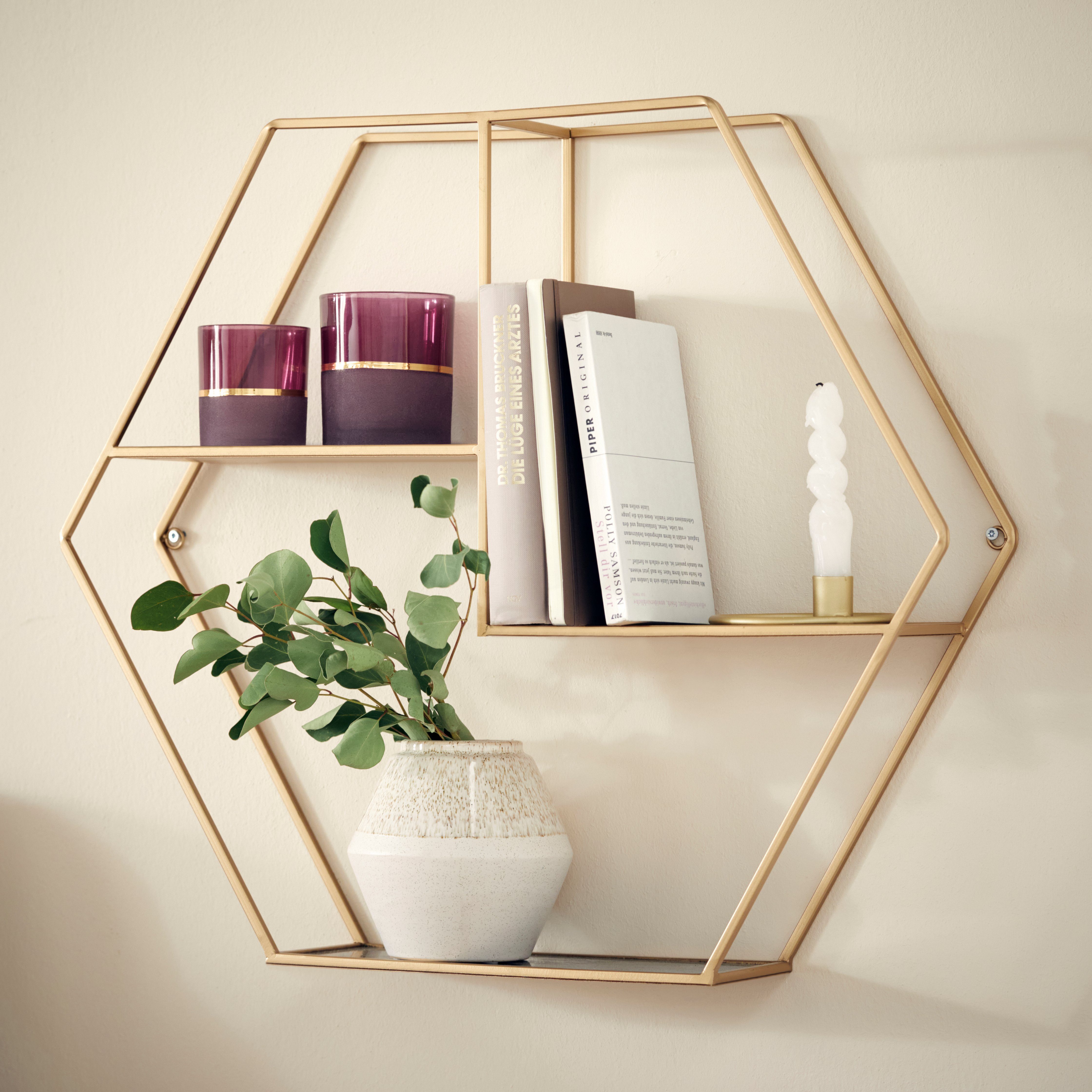 Leonique Deko-Wandregal Hexagon, sechseckiges Element, goldfarben, modernem Design in