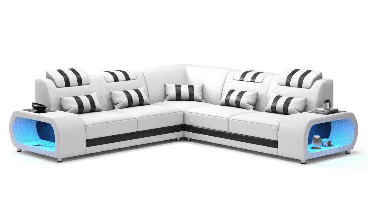 Xlmoebel Wohnlandschaft Weißes L-förmiges Ecksofa mit LED-Beleuchtung und Stauraum, 1 Teile, Made in Europa