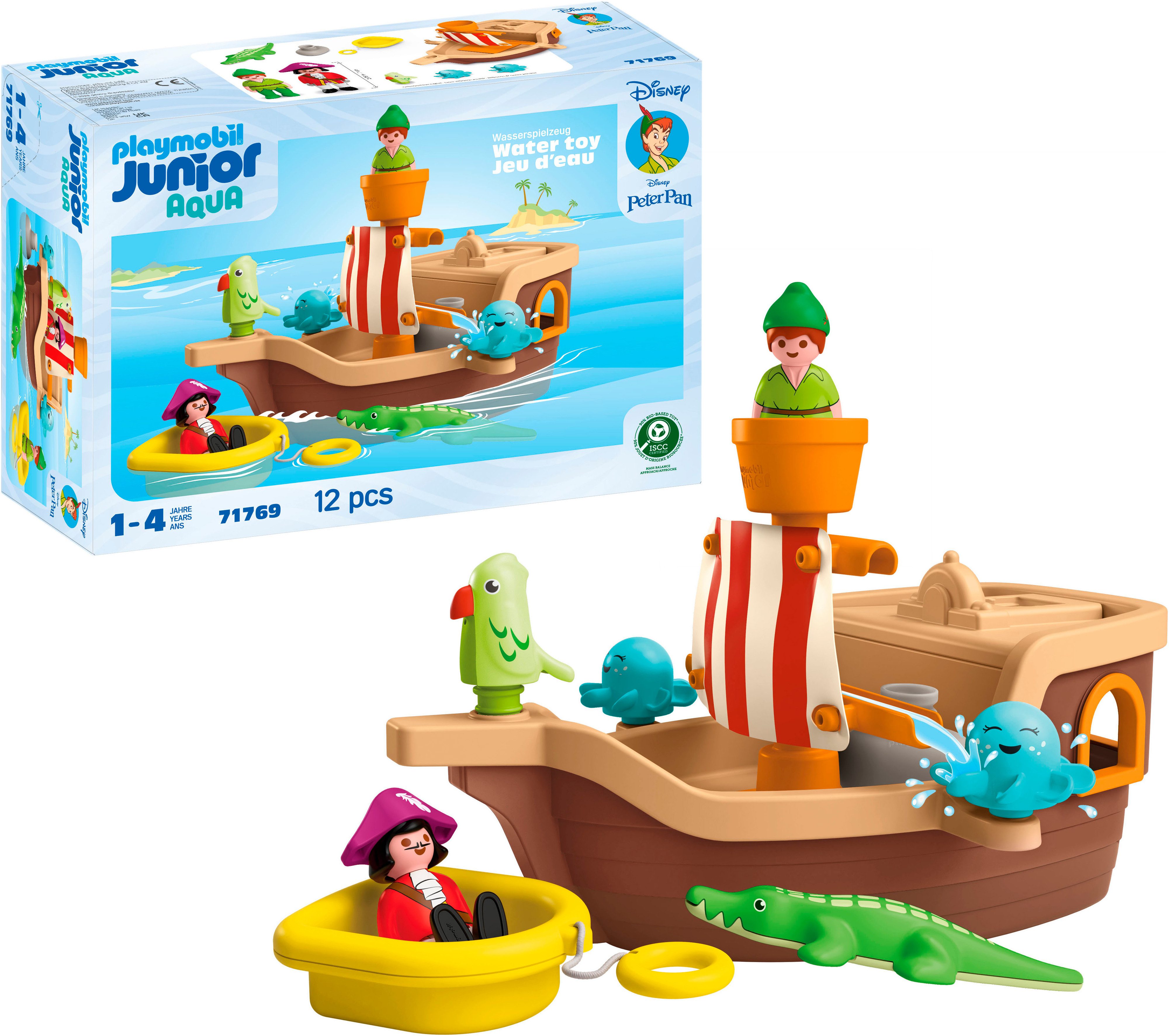 Playmobil® Peter Pans Piratenschiff mit Wasserspritzspaß (71769), JUNIOR & Disney Konstruktions-Spielset, (12 St), Made in Europe