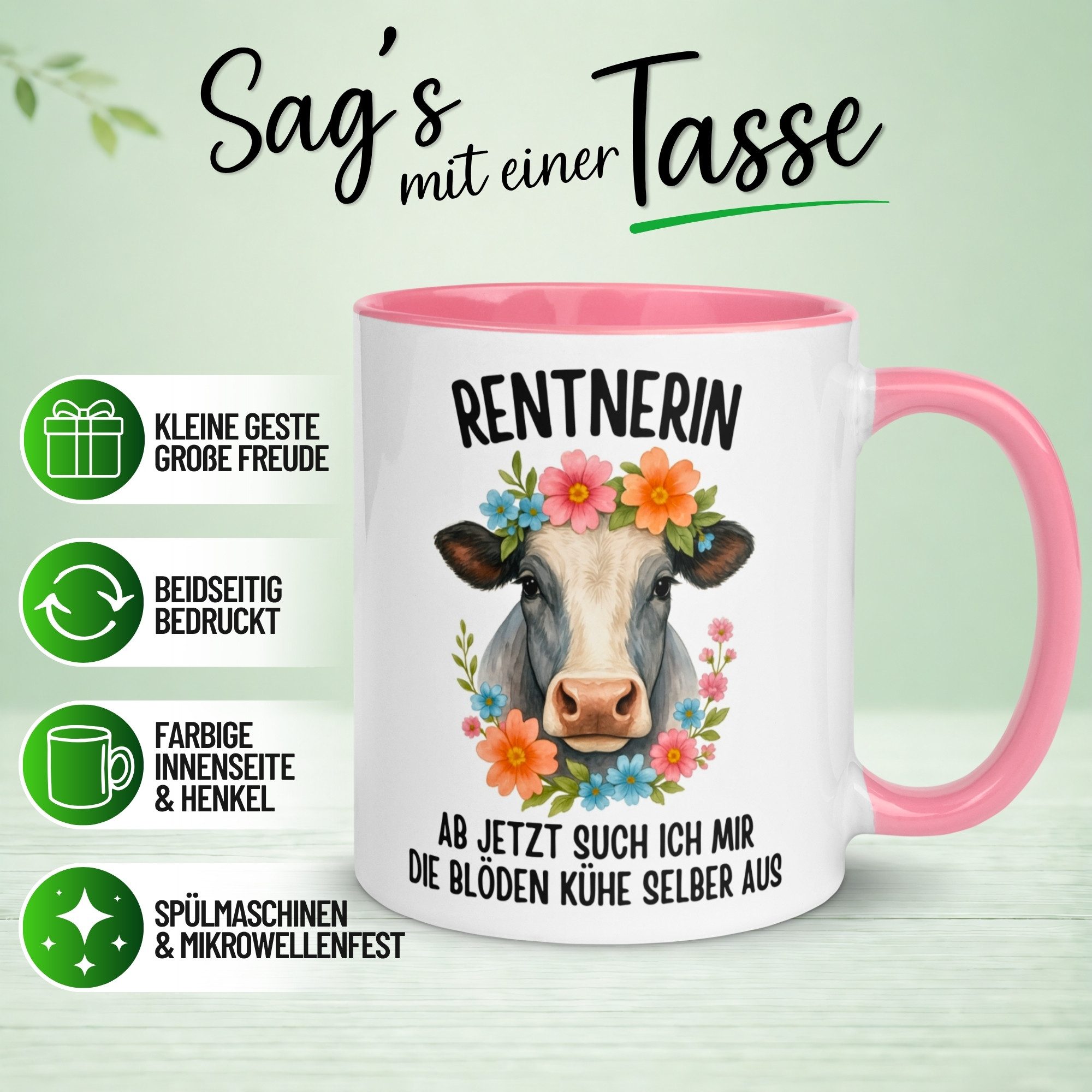 Momentals Tasse Rente Frau – Jetzt such ich mir die blöden Kühe selber aus – Rentnerin, Gratis Versand · Links-&Rechtshänder · Spülmaschinenfest