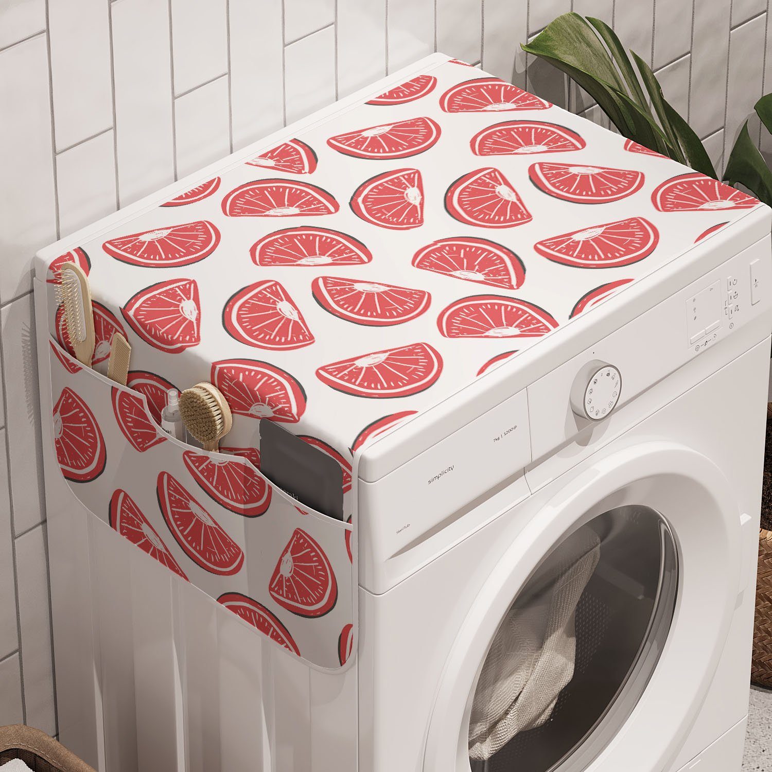 für exotische Trockner, Abakuhaus Badorganizer und Motiv Grapefruit und Sommer Anti-Rutsch-Stoffabdeckung Waschmaschine