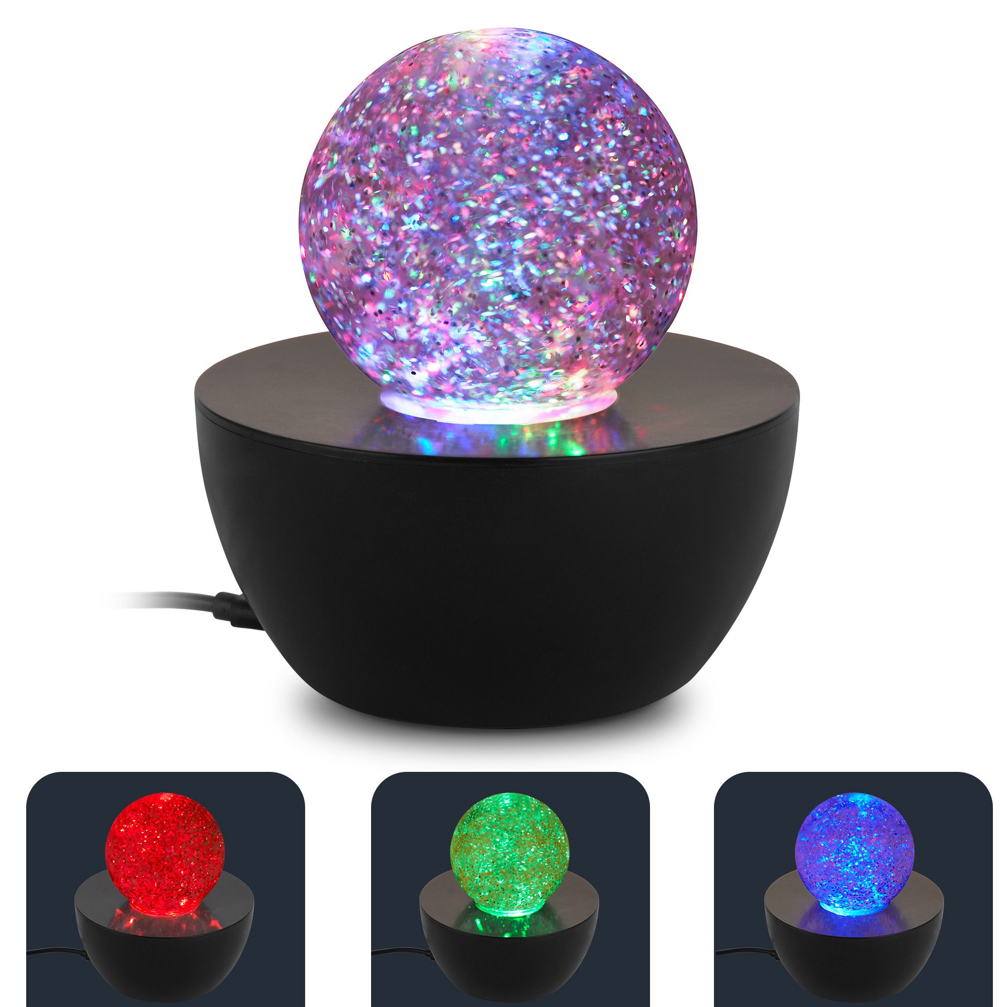 Briloner Leuchten LED Tischleuchte Deko Tischlampe mit Glitzerkugel oder Nebelkugel RGB, Glitzerkugel, LED fest integriert, RGB - Farbwechsler, 12x13,5 cm, Wohnzimmer, Schlafzimmer