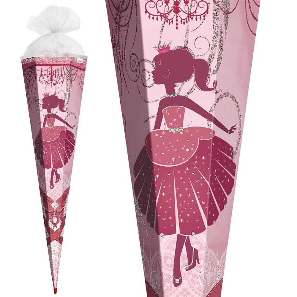 Roth Schultüte Ballerina, 85 cm mit Glitter, eckig, Tüllverschluss, Roth-Spitze, Rüschenborte
