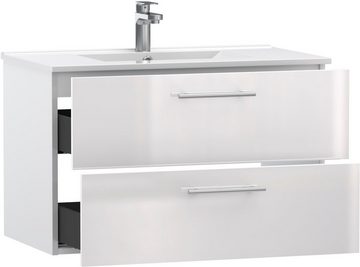 welltime Waschtisch Athen Badschrank Badezimmer WC Unterschrank mit Becken (Set), Waschplatz mit 2 Schubladen, Breite 80cm Softclose Bad