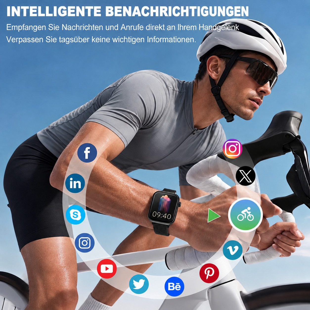 Fyrove Smartwatch Damen Herren,Fitness Uhr mit Anruffunktion Smartwatch (mit 3 Armbändern, luetooth-Telefonfunktion & KI-Sprachassistent,1,85" HD Touchscreen Sm – Bild 4 von 5