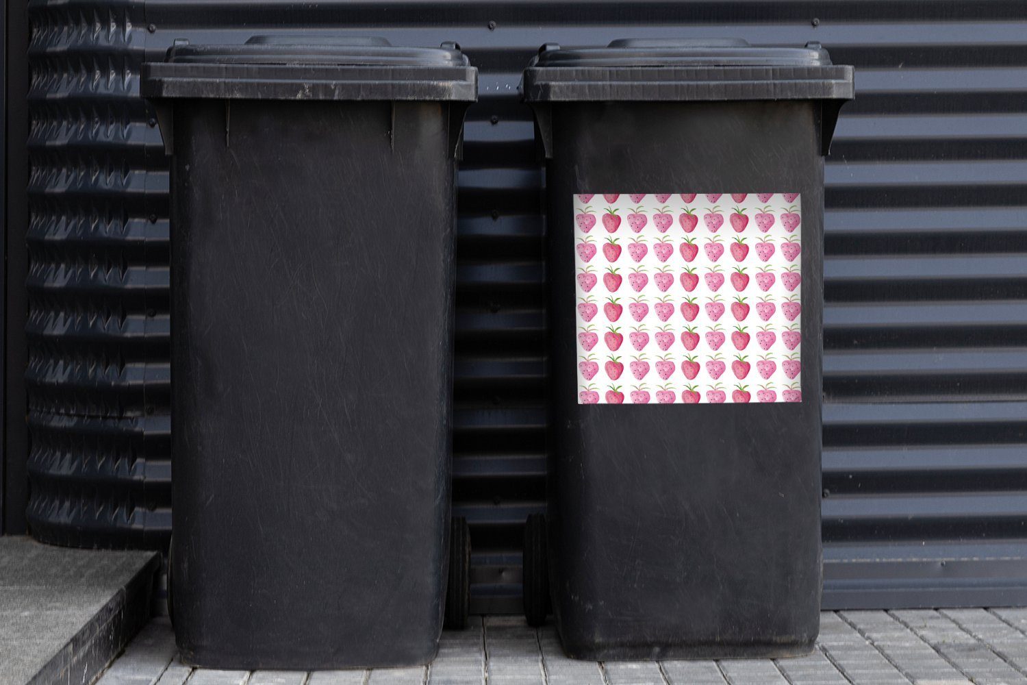 Schablonen St), - Sticker, Container, Wandsticker MuchoWow Mülltonne, Aquarell Erdbeere - Abfalbehälter (1 Mülleimer-aufkleber,