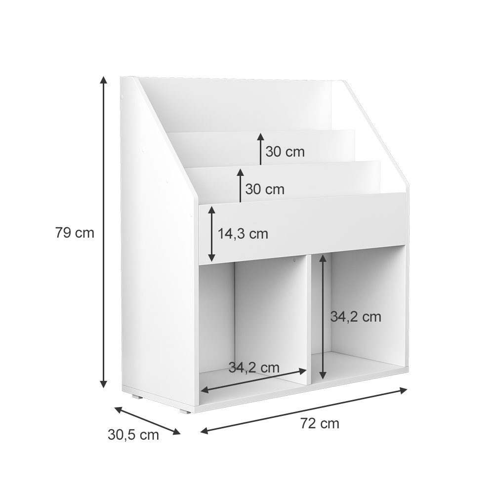 Vicco Bücherregal Conny, Weiß/Weiß, 72 x 79 cm mit großen Ablagen, 1-tlg.