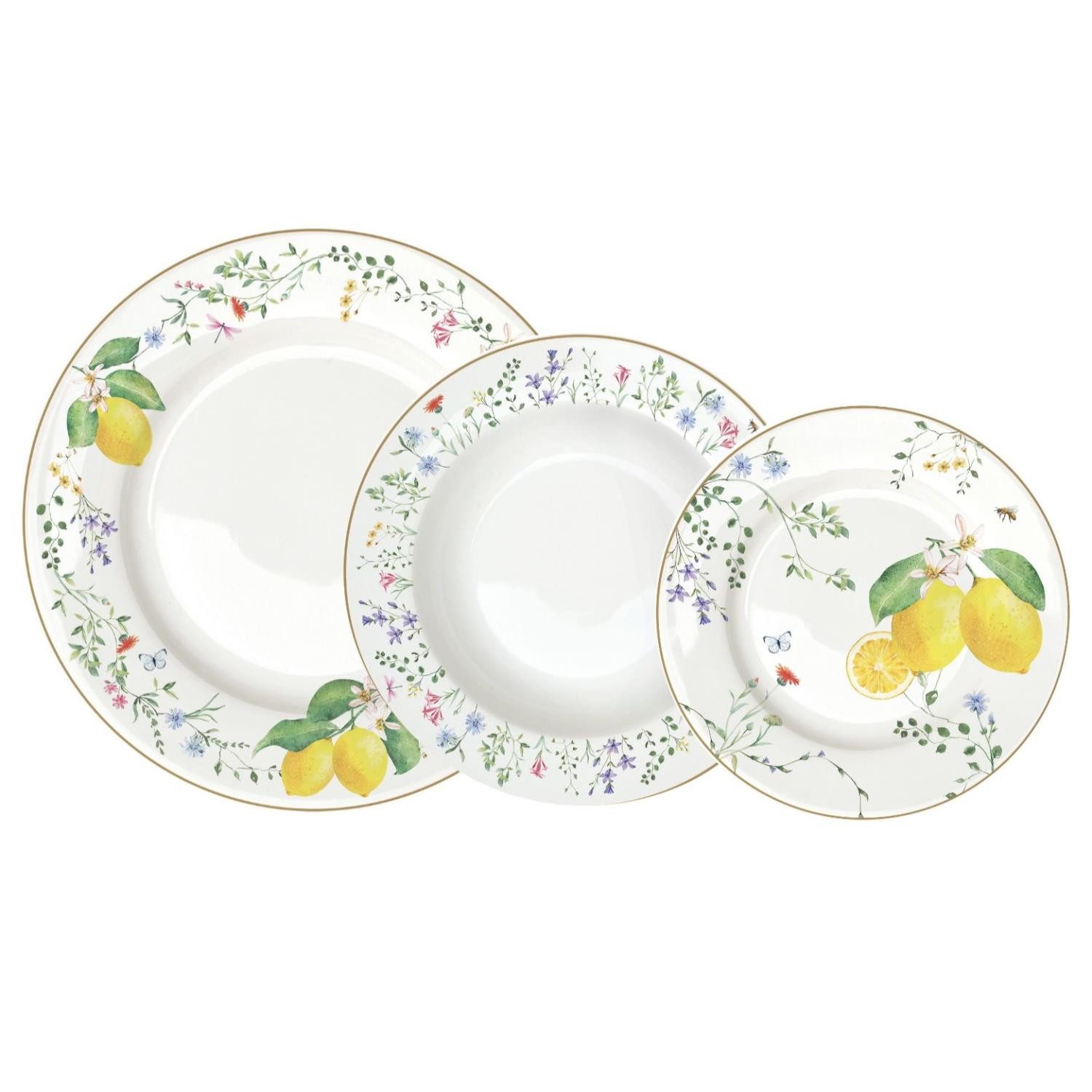 EasyLife Frühstücks-Geschirrset Fleurs et Citrons, Porzellan, Spülmaschinengeeignet, Mehrfarbig, Motiv: Zitronen, Höhe: cm