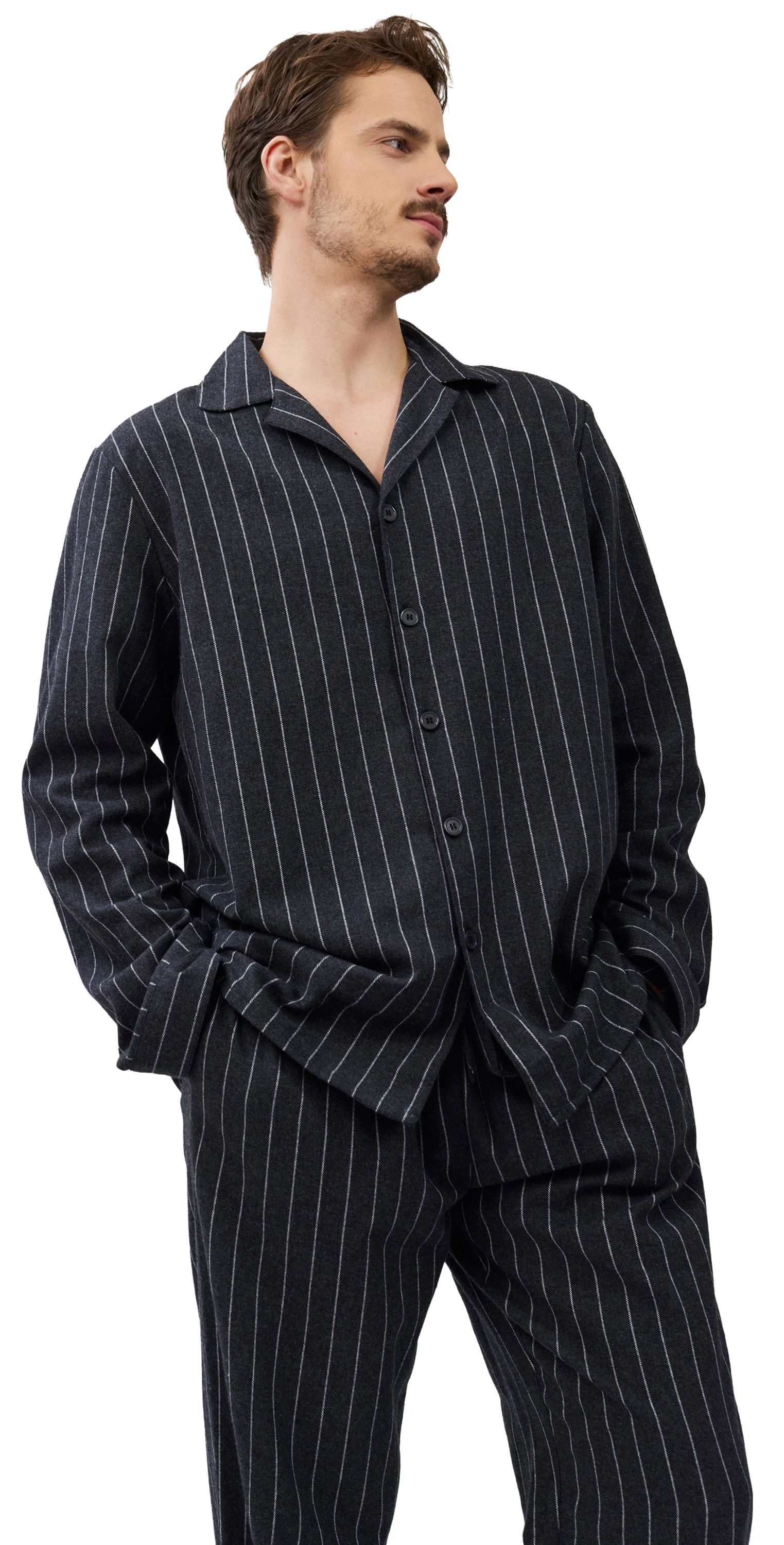 Aruelle Schlafanzug Exquisite Calm (Set, 2 tlg., 2-teilig) Herren Pyjama 2-teilig lang Webflanell Baumwolle Langarm geknöpft
