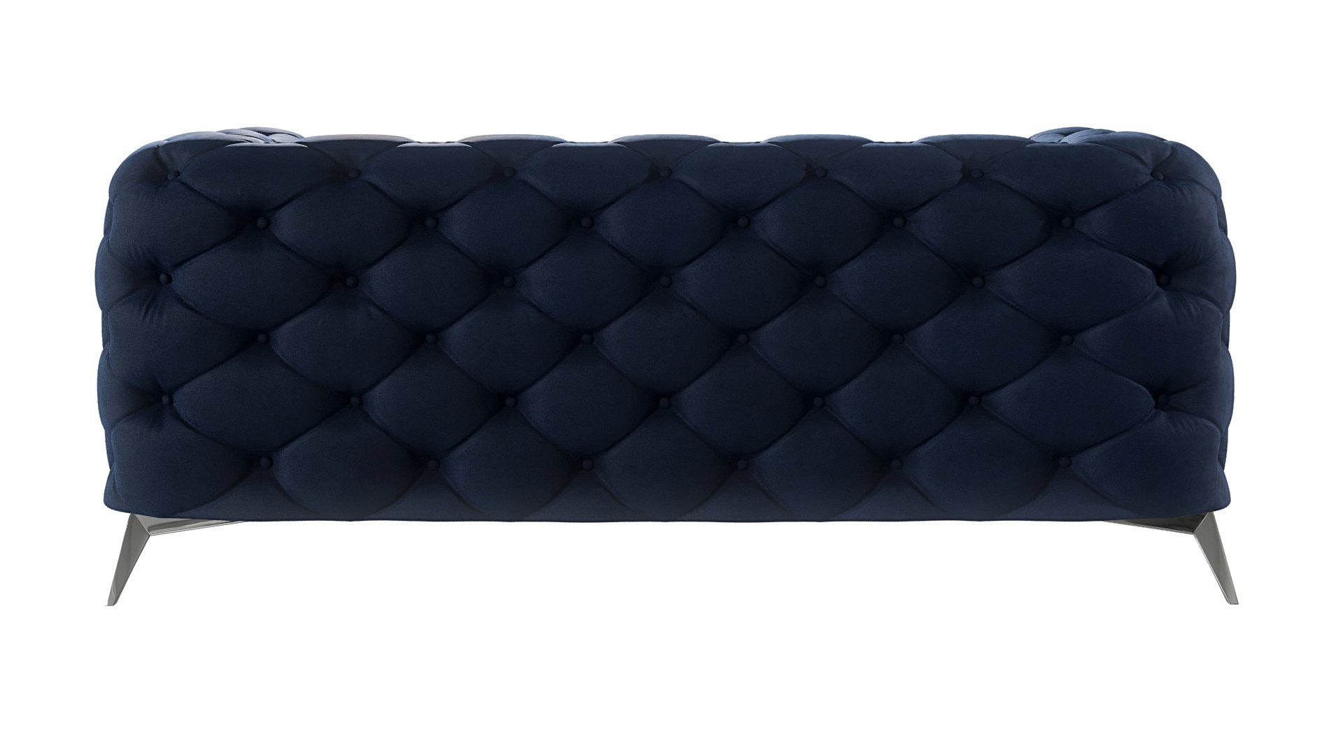 Füßen, Kalina Sofa Marineblau Silber Wellenfederung 2-Sitzer mit S-Style Metall Chesterfield Möbel mit