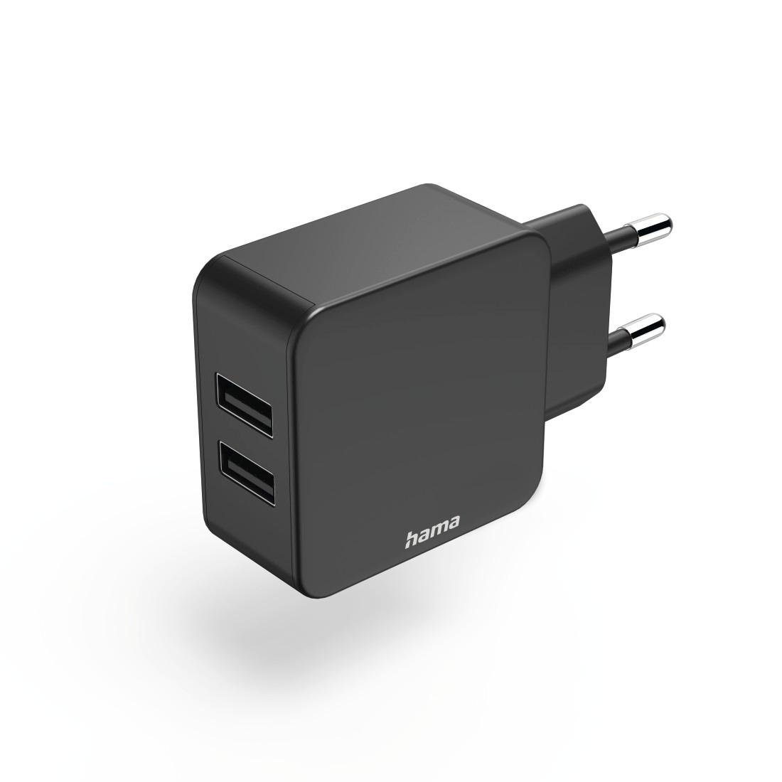 Hama 2 fach Ladegerät, USB A Netzteil, 2,4 A, Universaladapter, 12 W USB-Ladegerät