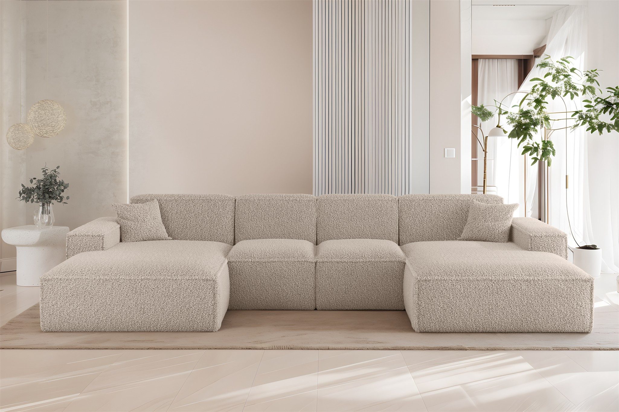 Fun Möbel Wohnlandschaft Sofa U-Form CELES PREMIUM XS in Stoff Sven (342 cm), Rundumbezug, inkl. 2 Zierkissen