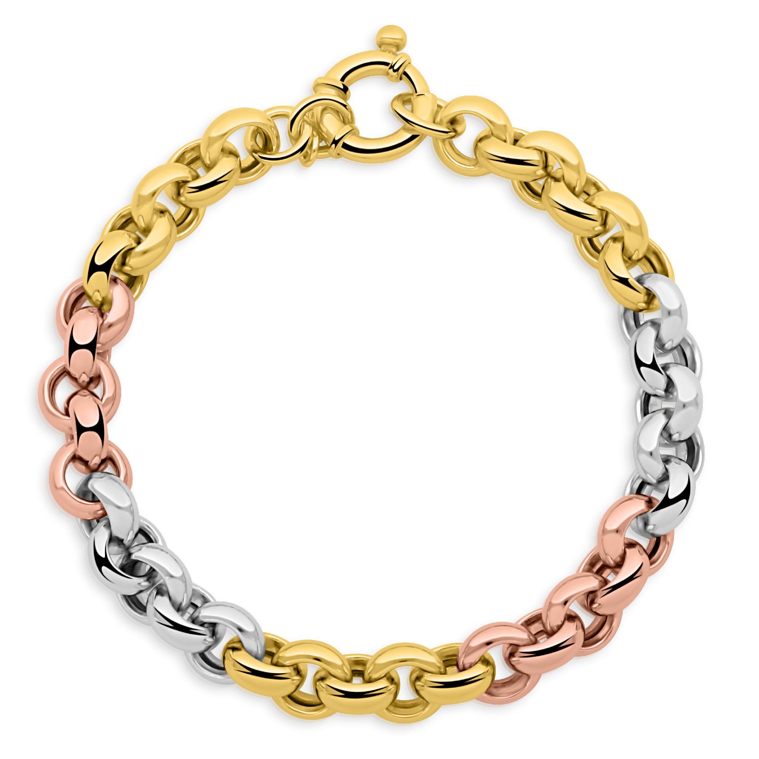 Tony Fein Armband Erbsarmband 9 mm Tricolor 585er Vergoldet 20 cm, Made in Italy für Damen und Herren