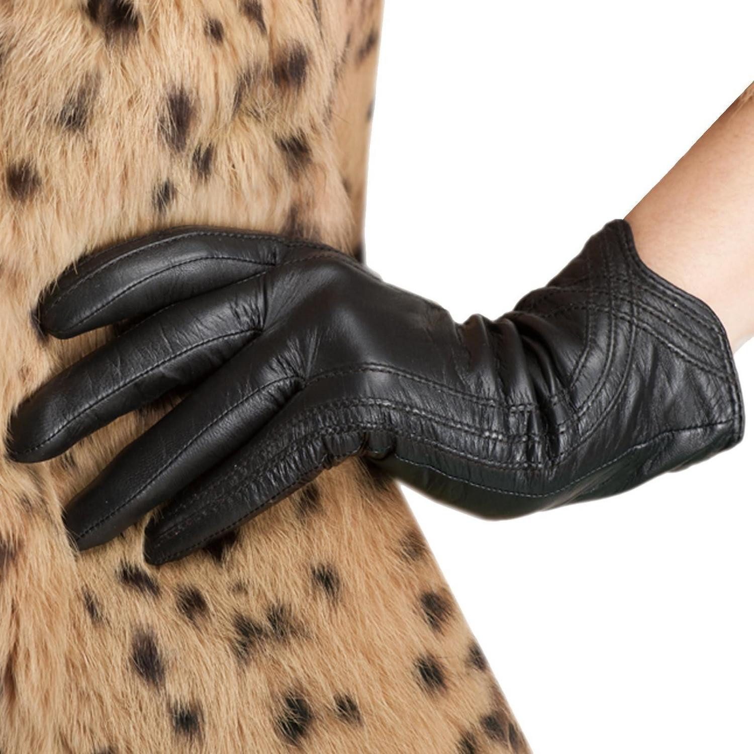 LuxusKollektion Lederhandschuhe Damen Lederhandschuhe Winter Touchscreen Lammfell Schwarz S (1-St)
