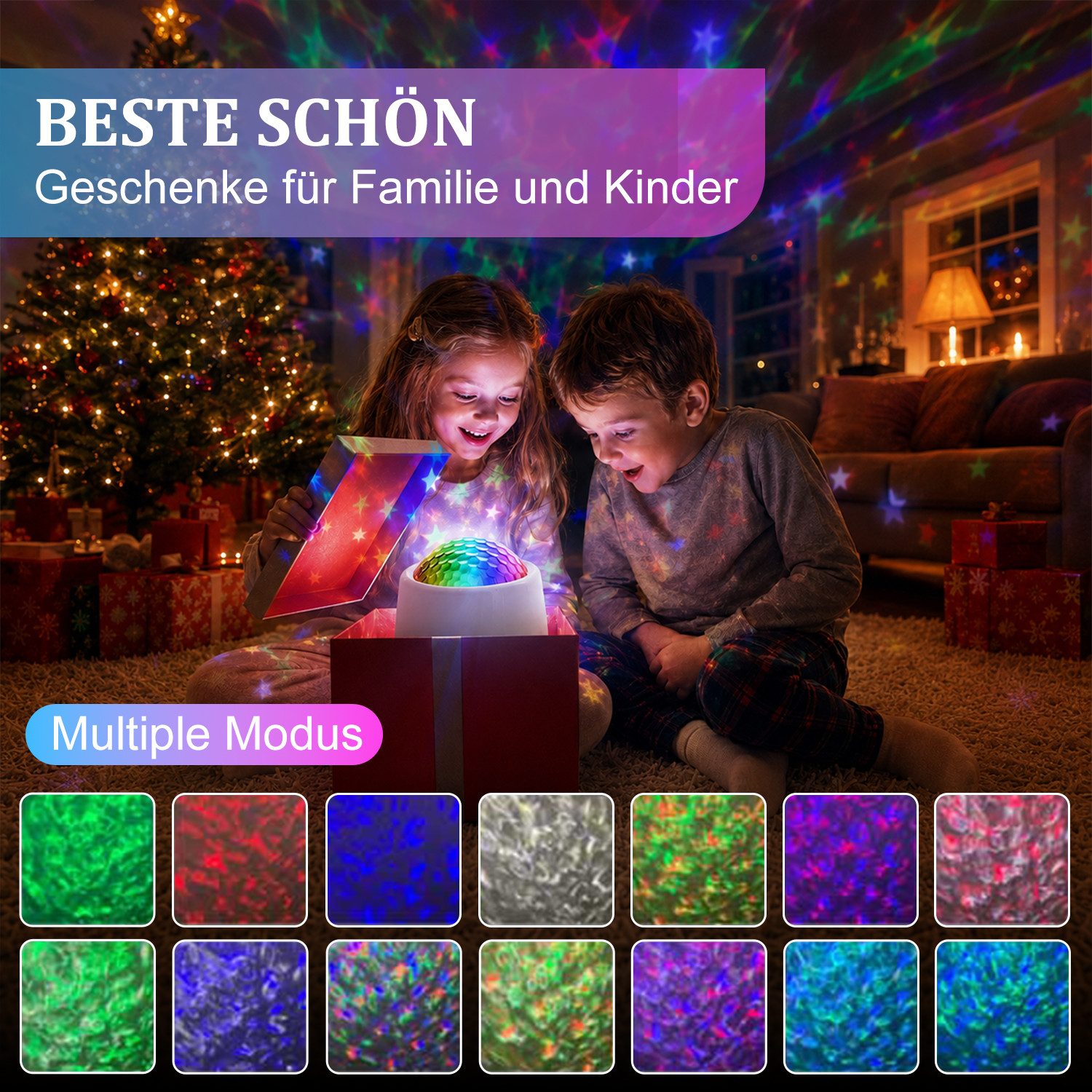 Rosnek LED Nachtlicht Sternenprojektor, Nachtlicht Projektor mit Bluetooth, 56 Lichteffekten, RGB, Als Geschenk, Timer & Musik für Kinderzimmer, Schlafzimmer &  – Bild 2 von 5