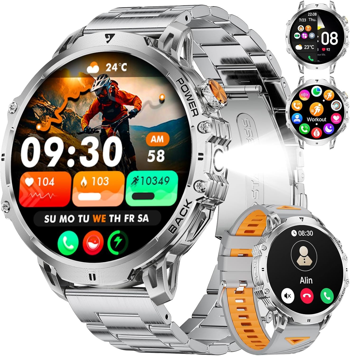 Lige 1000mAh Akku HD Display IP68 Wasserdicht Fitness Tracker; Herren's Smartwatch (4,7 cm/1,85 Zoll, Android iOS), mit 100+ Sportmodi Herzfrequenz, Schlafmonitor für Android und iOS