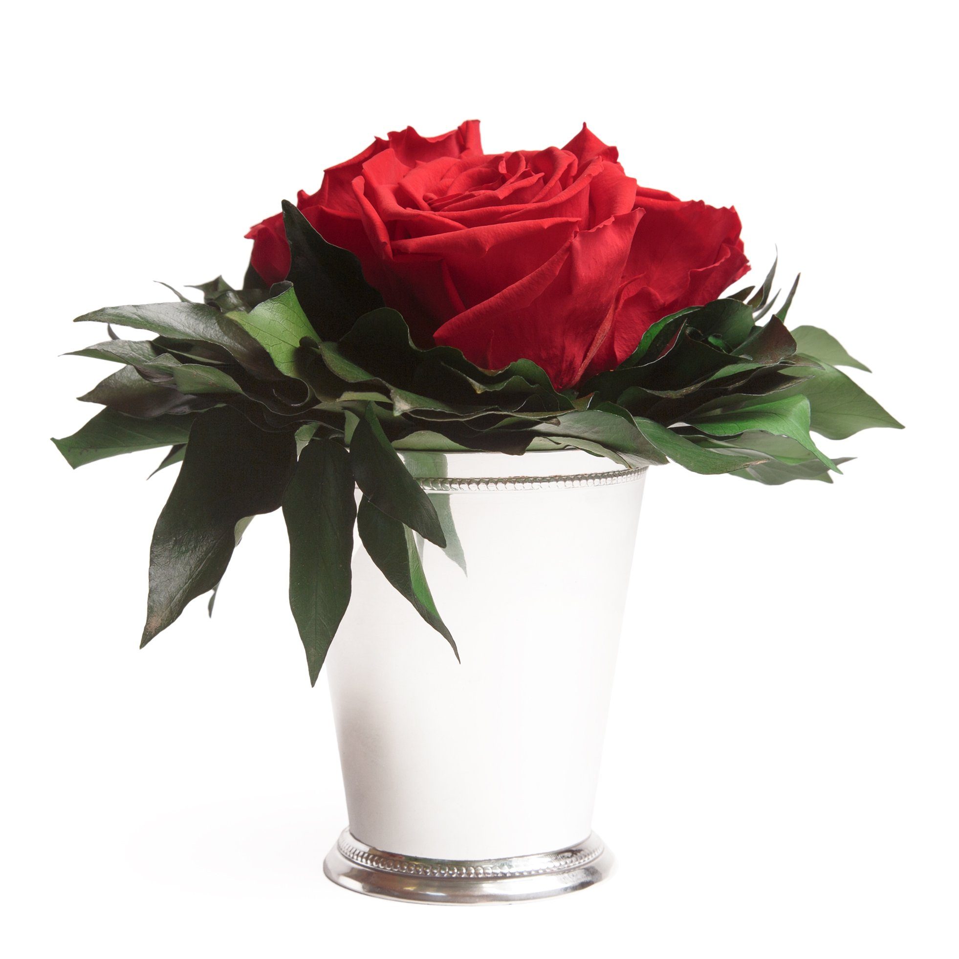 Kunstorchidee 3 Infinity Rosen silberfarbene Vase Wohnzimmer Deko Blumenstrauß Rose, ROSEMARIE SCHULZ Heidelberg, Höhe 15 cm, Rose haltbar bis zu 3 Jahre Rot