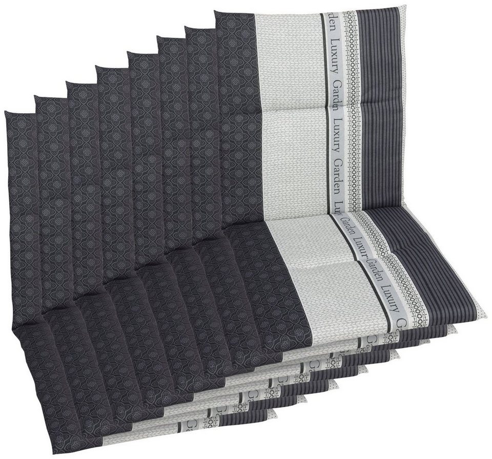 GO-DE Sesselauflage Amalfi, (Set, 8 St), 108x48 cm, Bequeme Polsterauflage  für Gartenstühle mit niedriger Rückenlehne