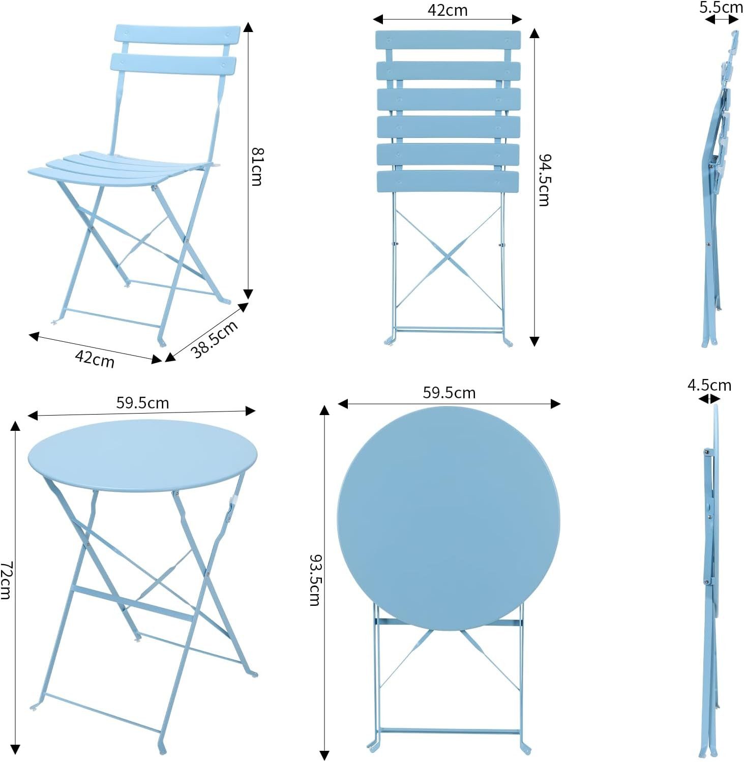 TLGREEN Balkonset Gartenmöbel Bistro Set Metall, (UV-Beständig & Rostfrei, Wetterfest, Balkonmöbel Klappbar für Balkon, Terrasse, Café, Garten), Outdoor Sitzgarnitur, 2 Klappstuhl 1 Klapptisch
