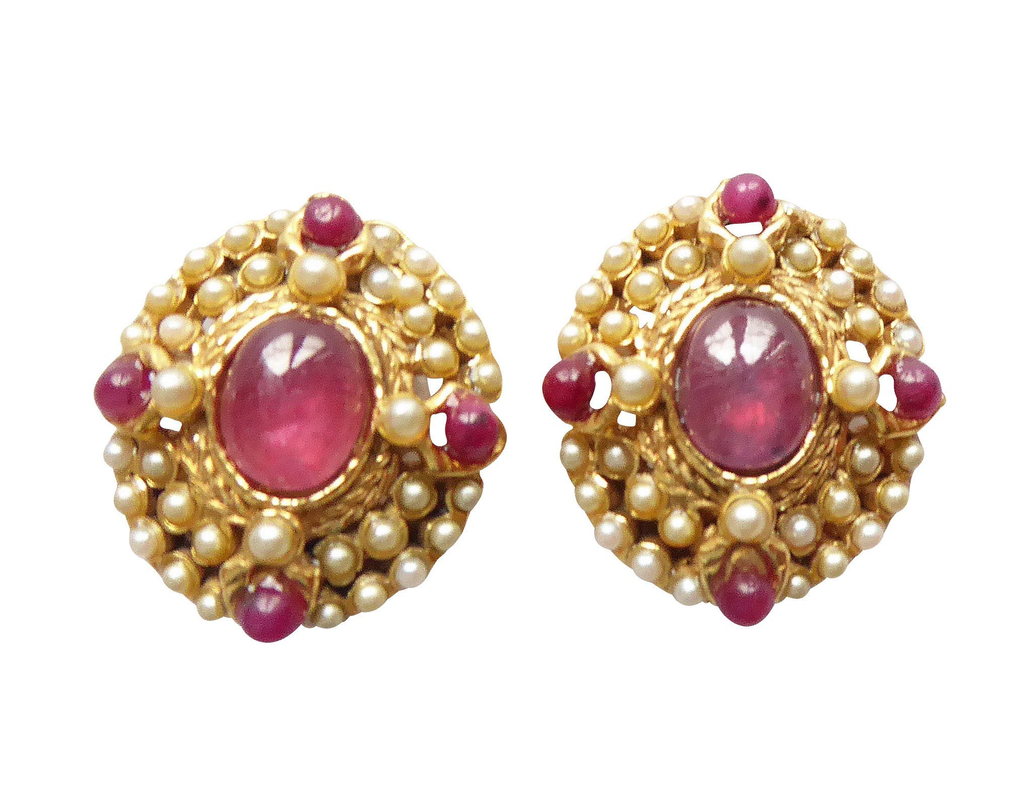 Mugello Perlenohrringe Roxana Rubin Stecker Süßwasserperlen Abendohrringe festlich, Handarbeit aus kleiner florentinischen Manufaktur, Vintageschmuck