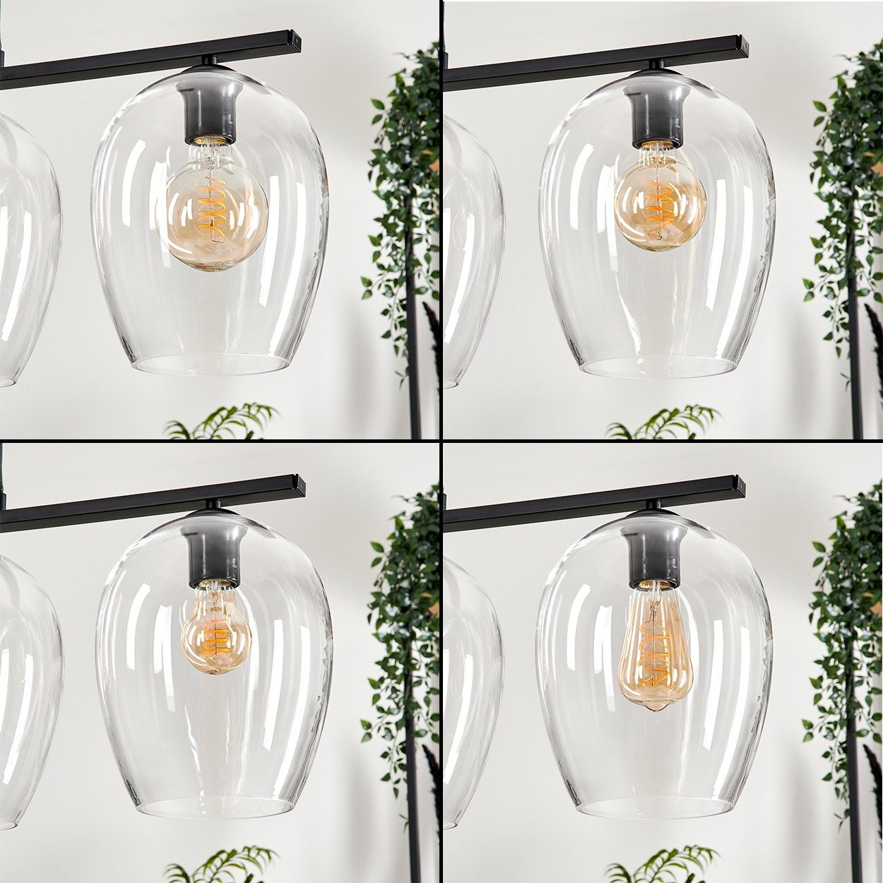 Design, ohne aus ohne Hängeleuchte Glasschirme im 4x hofstein Ø20cm, Metall/Glas Leuchtmittel Schwarz/Klar, Vintage/Retro Leuchtmittel, E27, Pendelleuchte in