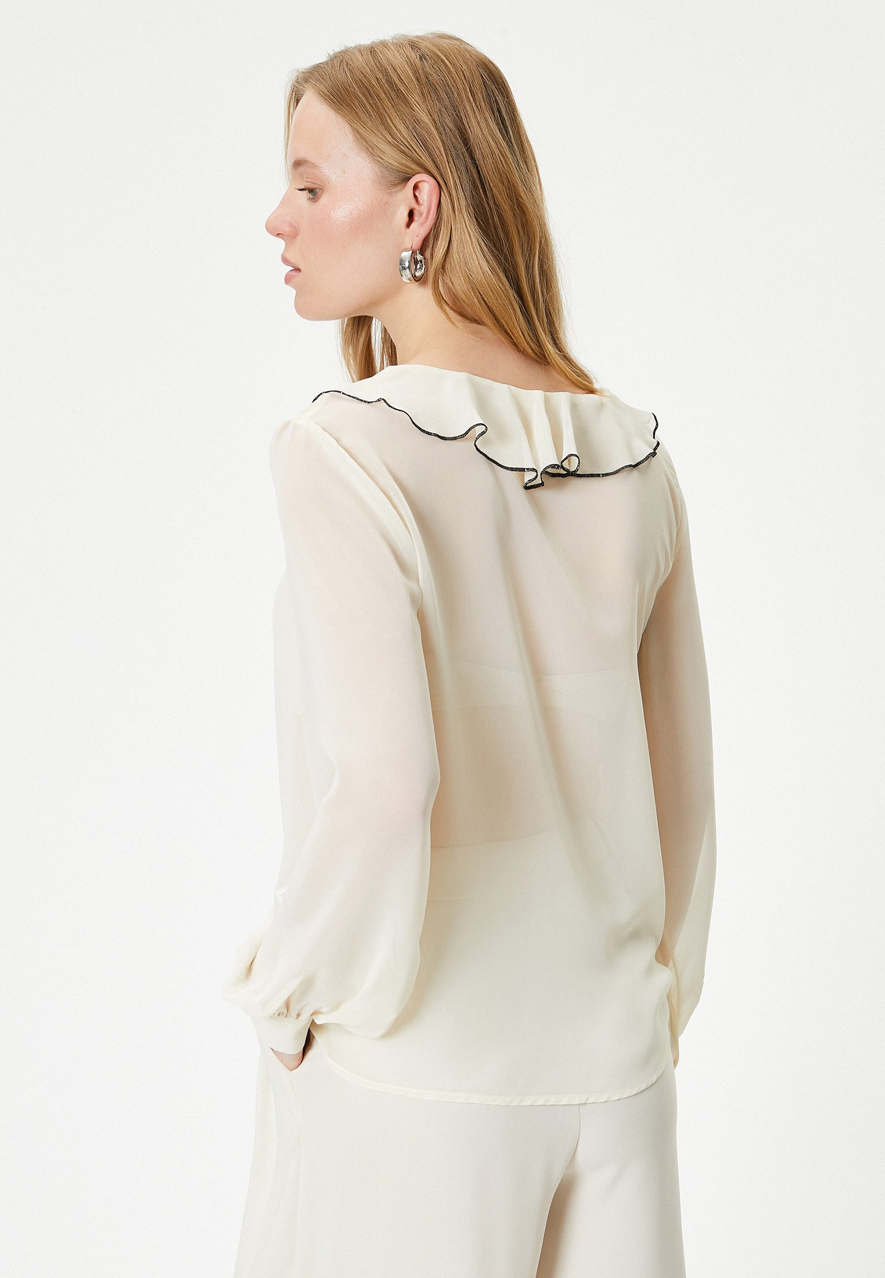 Koton Rüschenbluse Langärmelig Rüschenkragen Rüschenbluse