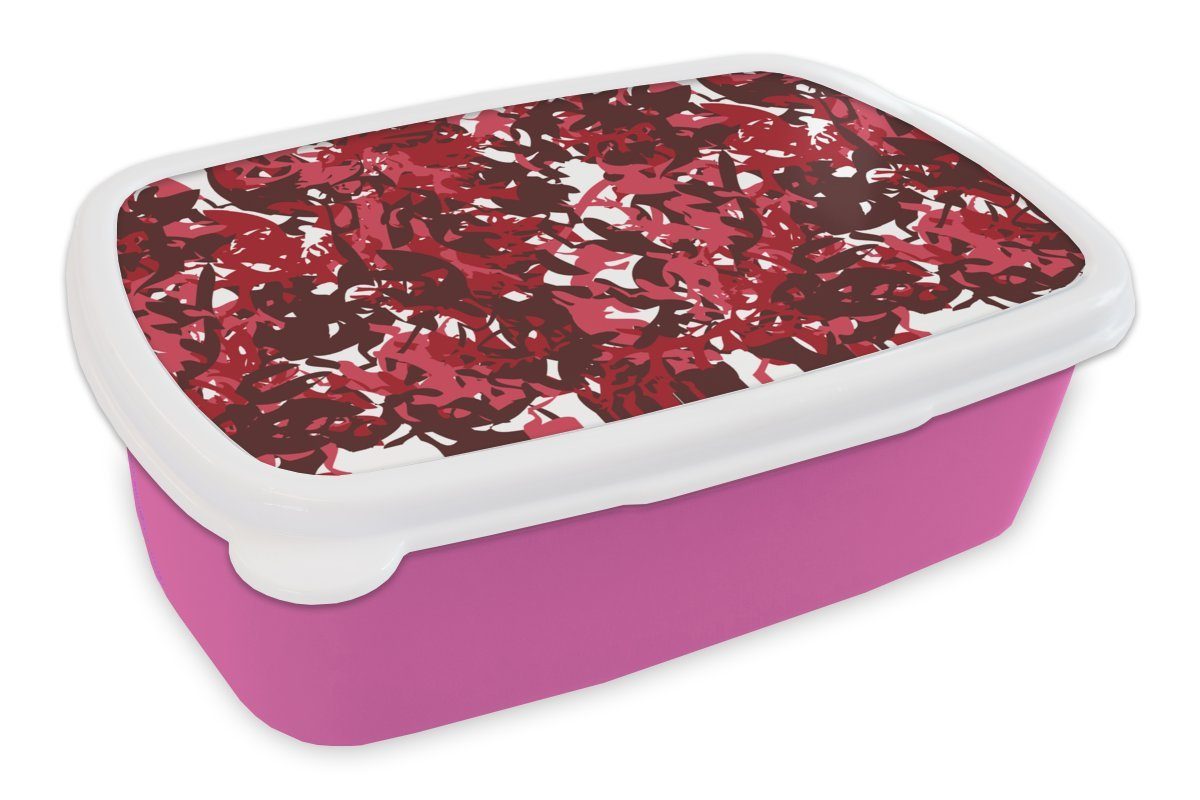 MuchoWow Lunchbox Muster - Dschungel - Rot, Kunststoff, (2-tlg), Brotbox für Erwachsene, Brotdose Kinder, Snackbox, Mädchen, Kunststoff rosa