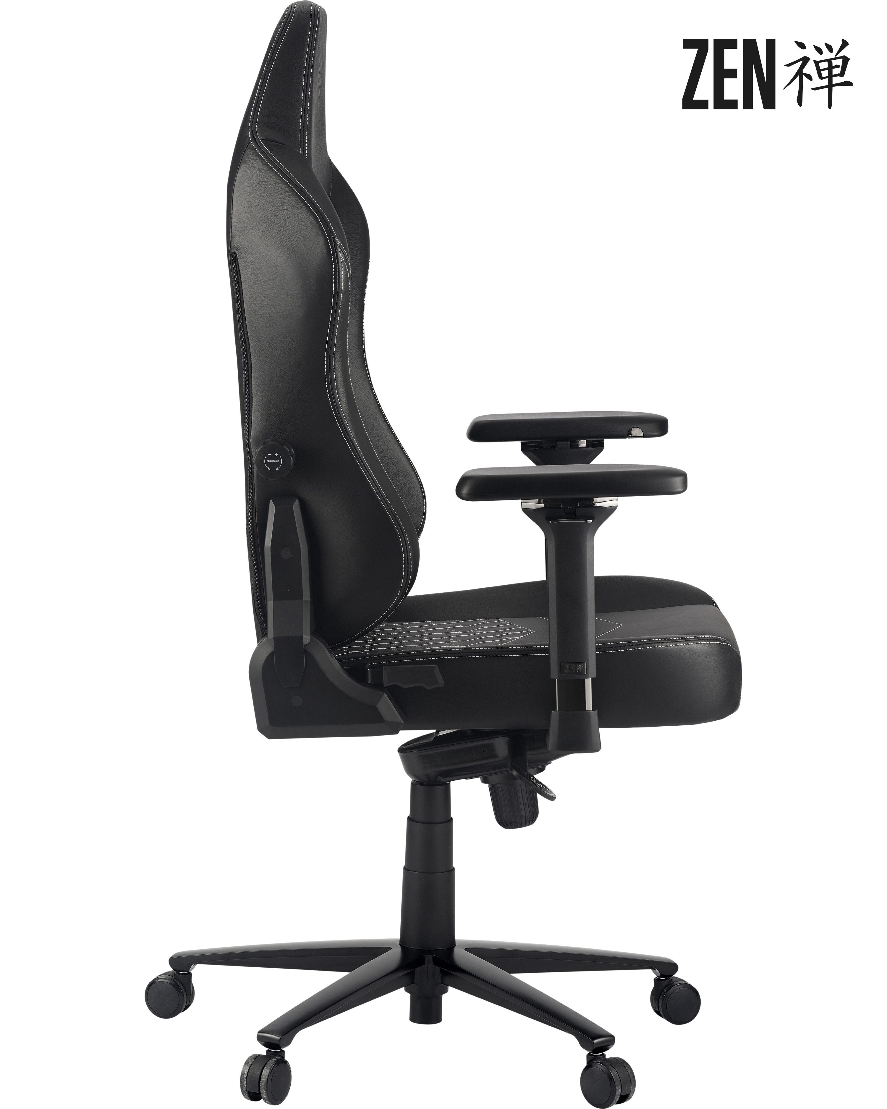 ZEN Gaming-Stuhl SAGA Echtleder Schreibtischstuhl Bürostuhl PC Stuhl echtes Leder - (Kippmechanismus, Neigung stufenlos verriegelbar), einstellbare integrierte Lendenwirbelstütze, weiche 4D-Armlehnen