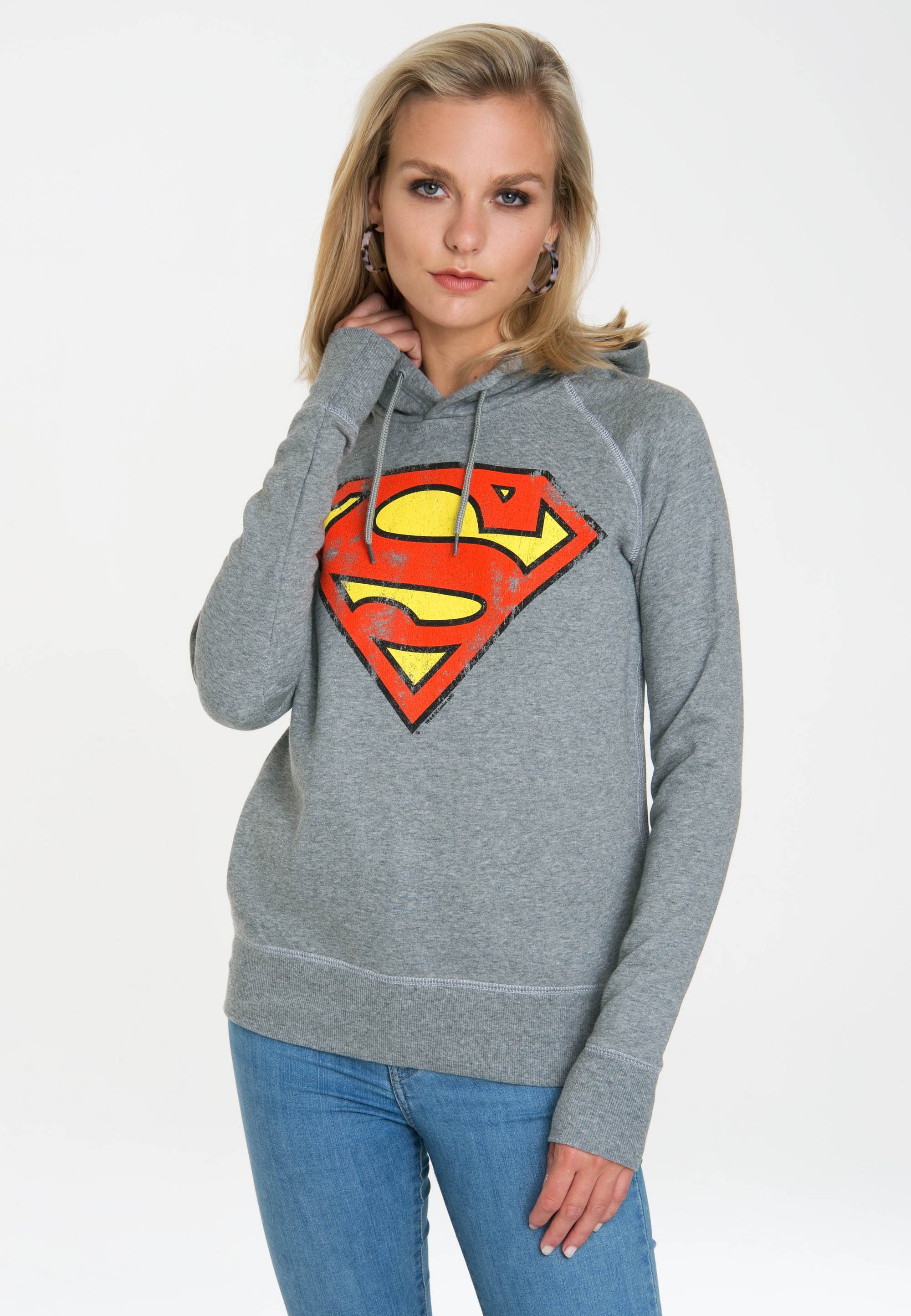 LOGOSHIRT Kapuzensweatshirt DC - Superman Logo mit Superhelden-Print