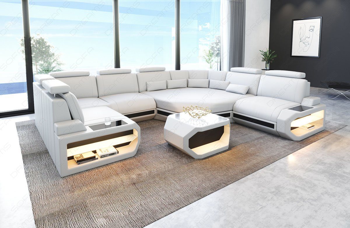 Sofa Dreams Wohnlandschaft »Asti Mini«, Couch, kleines U Form Ledersofa mit  LED, Designersofa