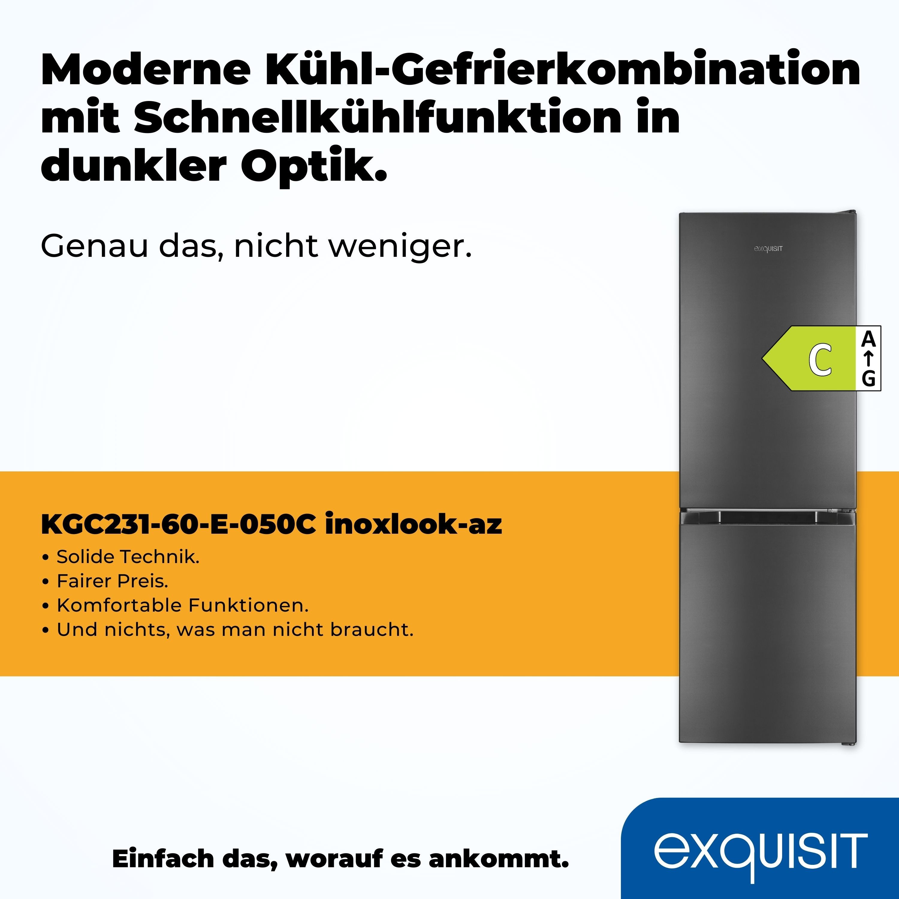 exquisit Kühl-/Gefrierkombination KGC231-60-E-050C, 144 cm hoch, 47,4 cm breit