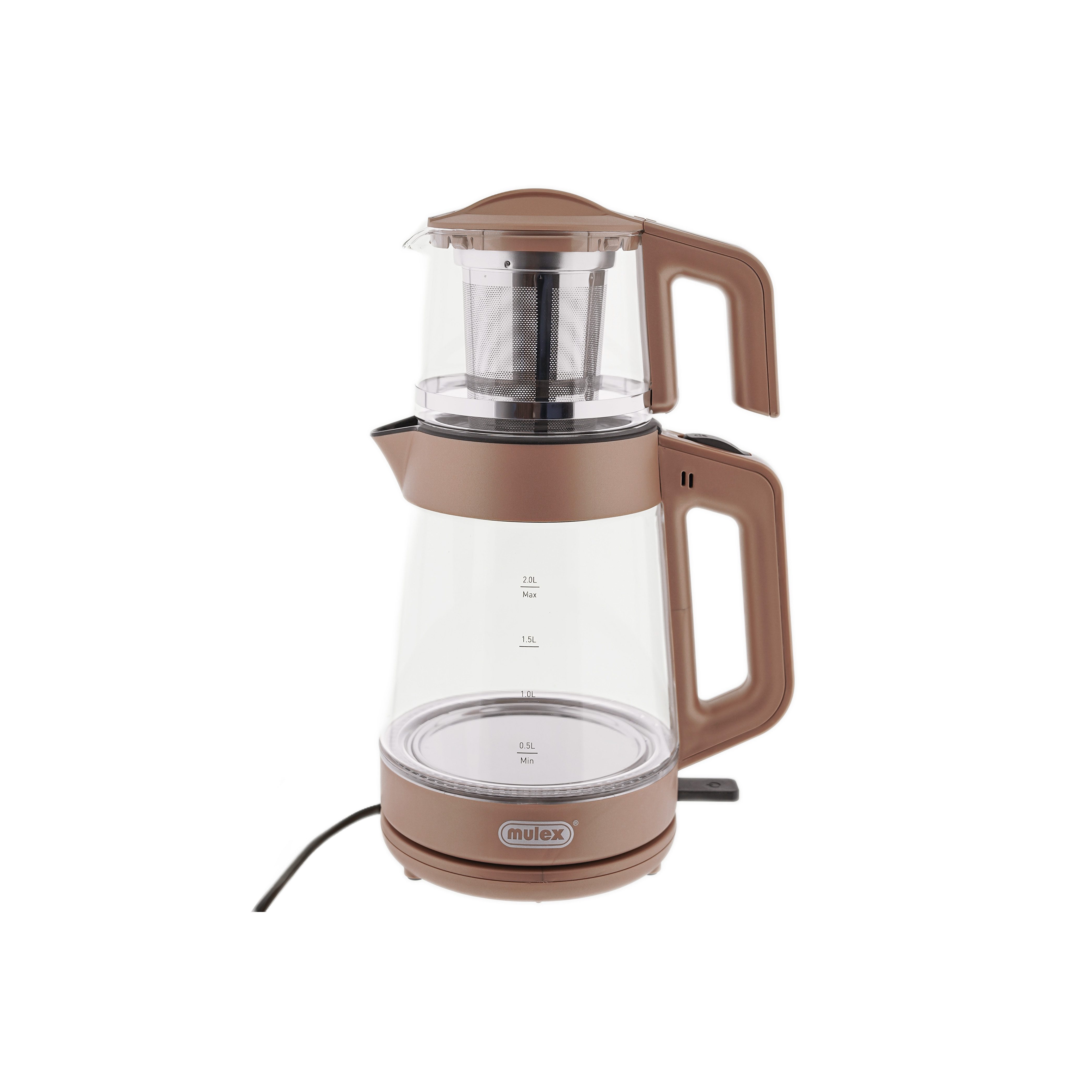 Mulex Wasser-/Teekocher Tee Express 2-in-1 aus Glas - 1L + 2L - Kupfer