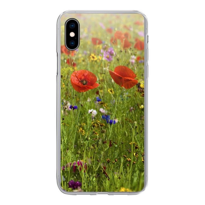 MuchoWow Handyhülle Frühling - Blumen - Rot - Mohn - Gras - Grün Handyhülle Apple iPhone Xs Smartphone-Bumper Print Handy