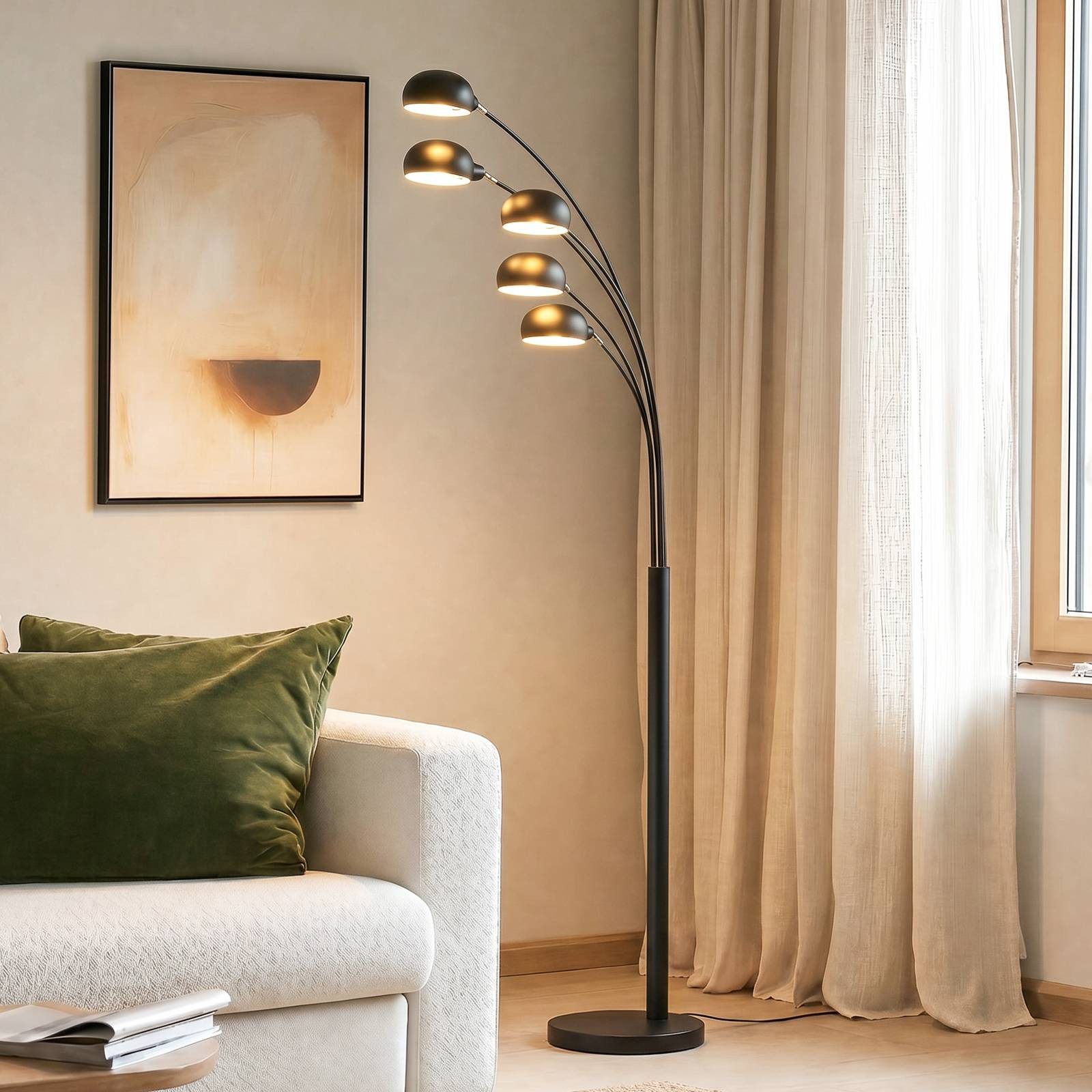 Lindby Stehlampe Jewa, Metall, Schwarz IP20, 5 x 10 W LED