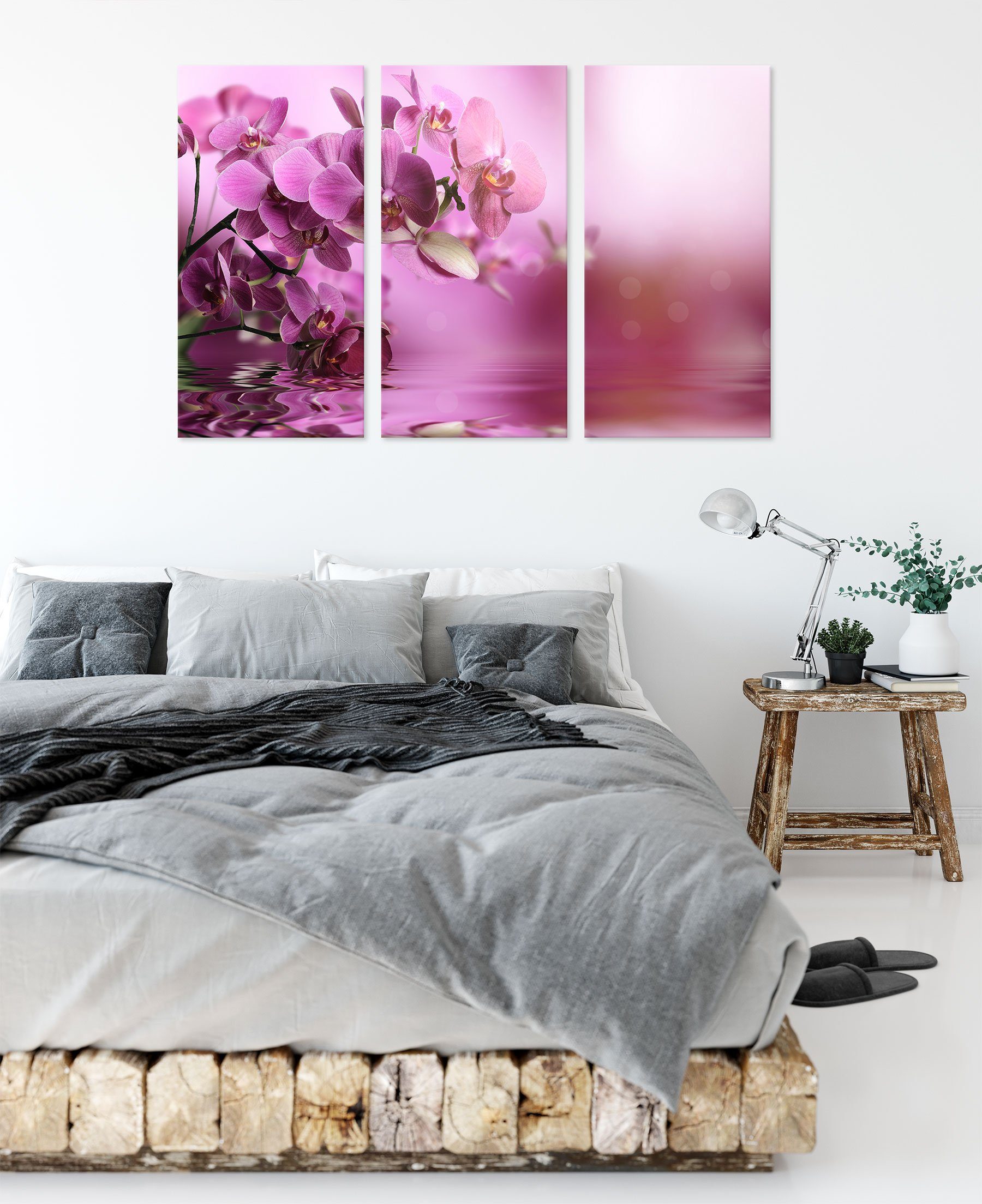 (1 inkl. Leinwandbild (120x80cm) fertig Pixxprint 3Teiler St), Wunderschöne bespannt, Wunderschöne Leinwandbild Orchideenblüten Orchideenblüten, Zackenaufhänger