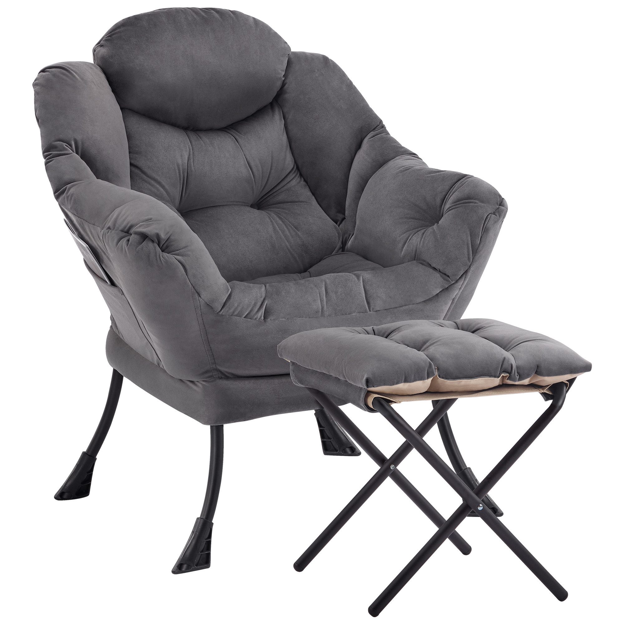 Aunekiv Sessel mit Hocker, Seitenfach & Wingback-Design, Moderner Relaxsessel für Wohnzimmer & kleine Räume