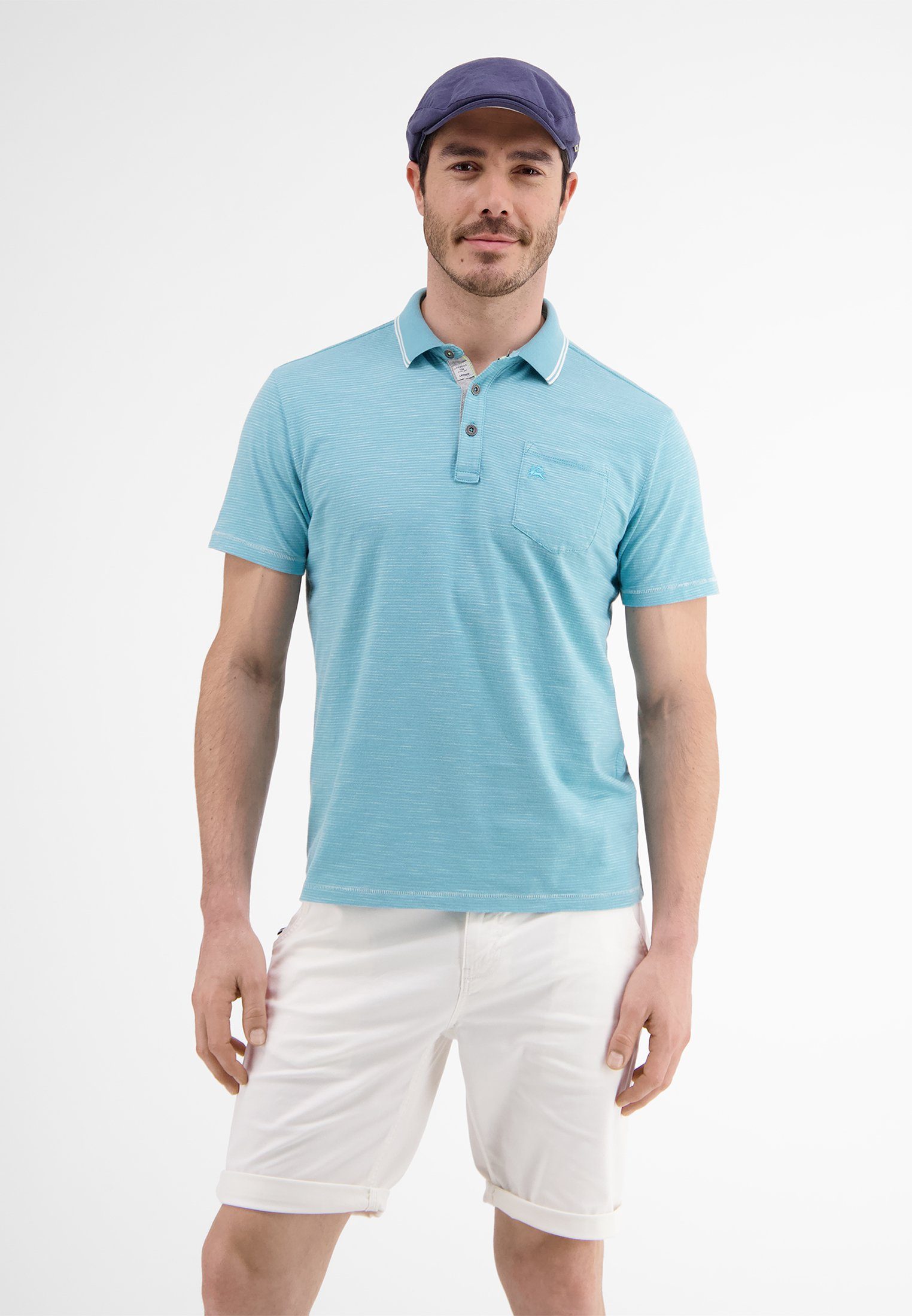 LERROS Poloshirt Finelinerstreifen LERROS TURQUOISE Poloshirt mit LIGHT