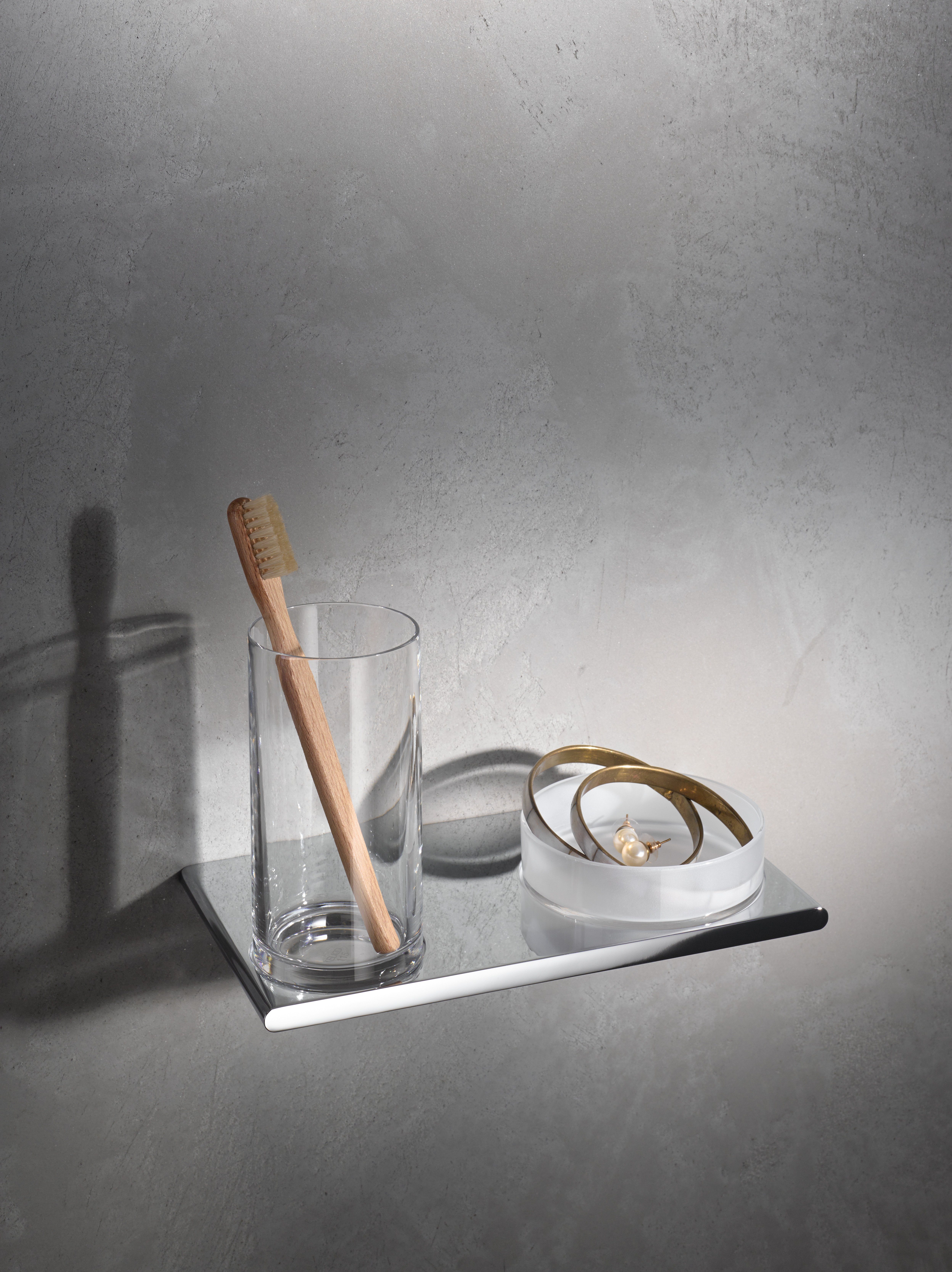 Keuco Zahnputzbecher Edition 400 mit Kristallglas und Seifenschale, Wandhalterung aus Metall, vechromt, Wandmontage, inkl. Schrauben/Dübel