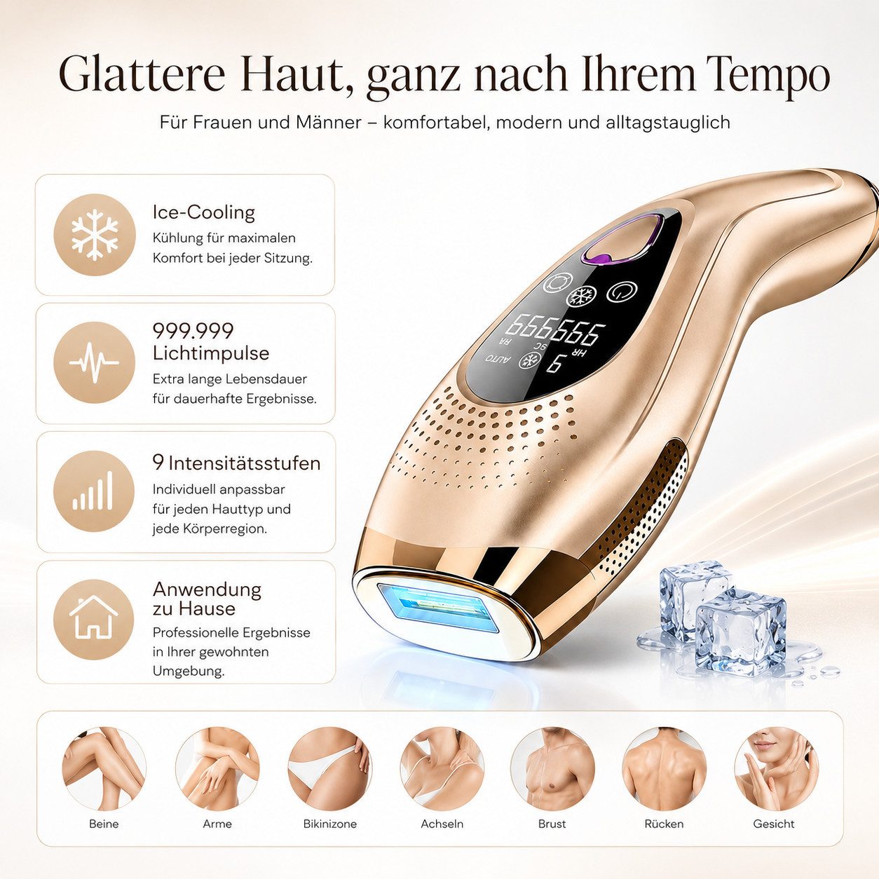 XEOOCE IPL-Haarentferner IPL Haarentferner mit Kühlfunktion, 9 Stufen und 999.999 Impulsen, 999.999 Lichtimpulse – Bild 4 von 5