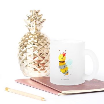 Mr. & Mrs. Panda Teeglas Biene Blume - Transparent - Geschenk, Tasse mit Henkel, Hummel, Wespe, Premium Glas, Liebevolles Design