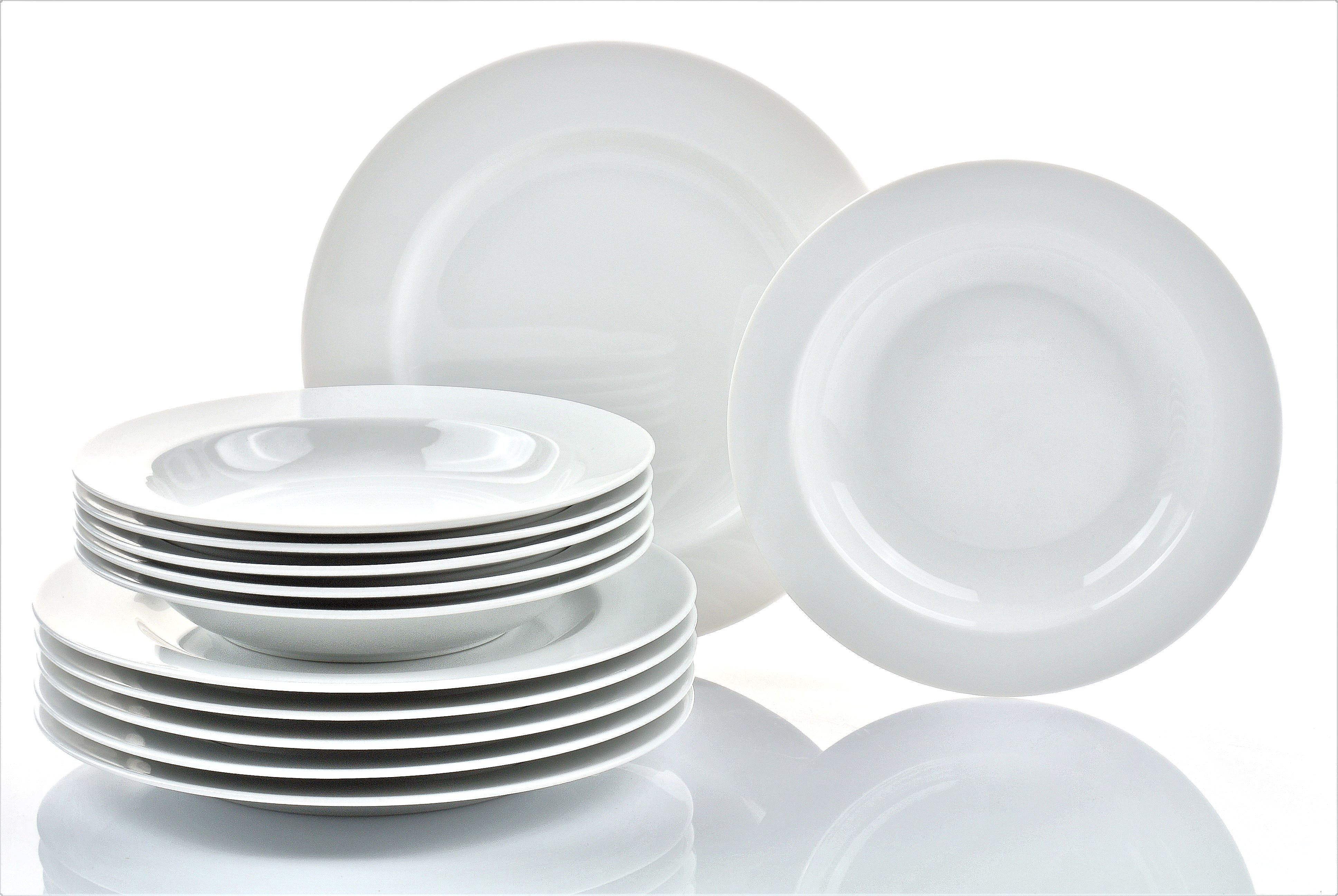 Tafelservice HEIKE WEISS, Geschirr-Set 12-teilig, Teller-Set aus Porzellan, rund