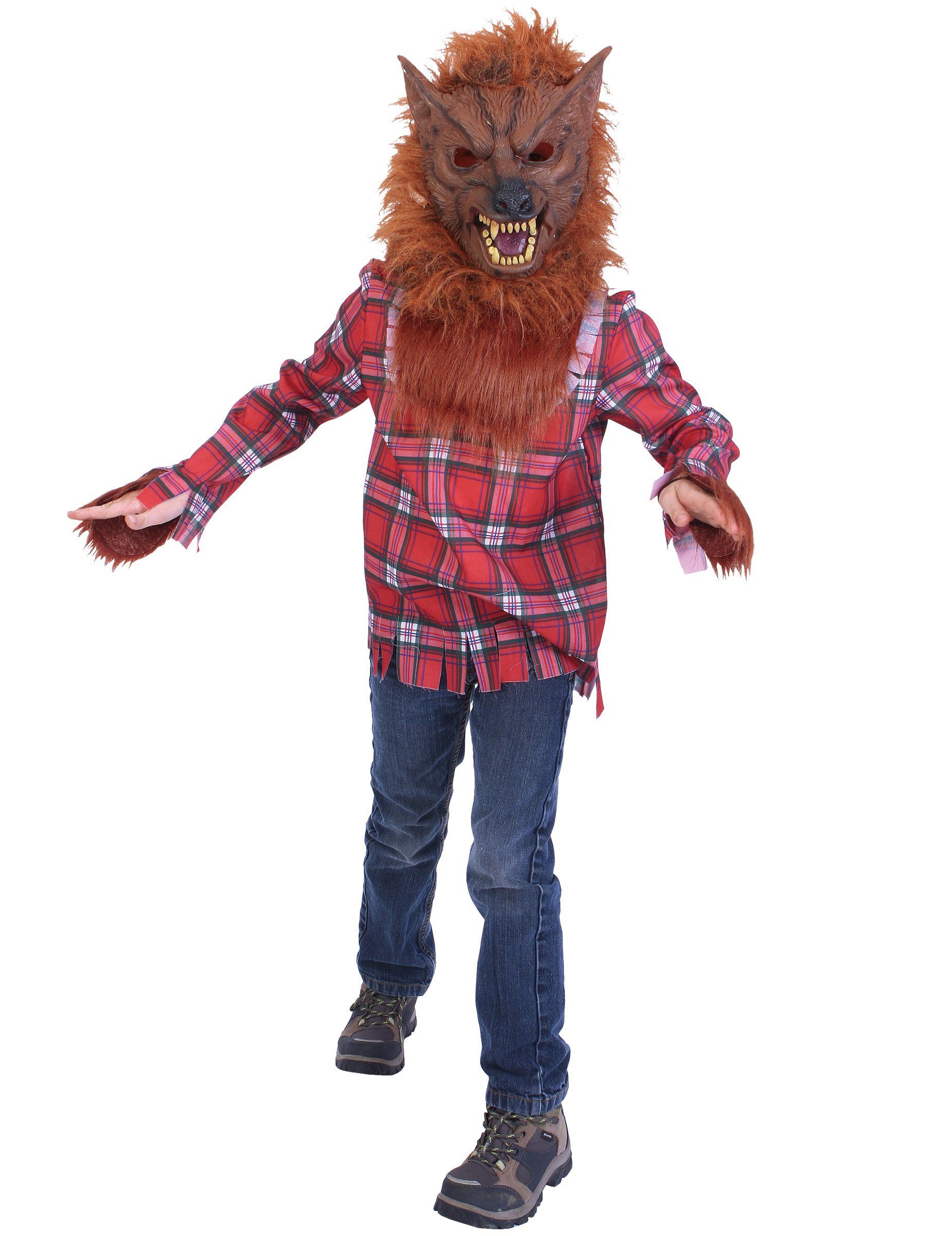 JADEO Kostüm Wilder Werwolf Kinderkostüm für Halloween braun-rot-weiß