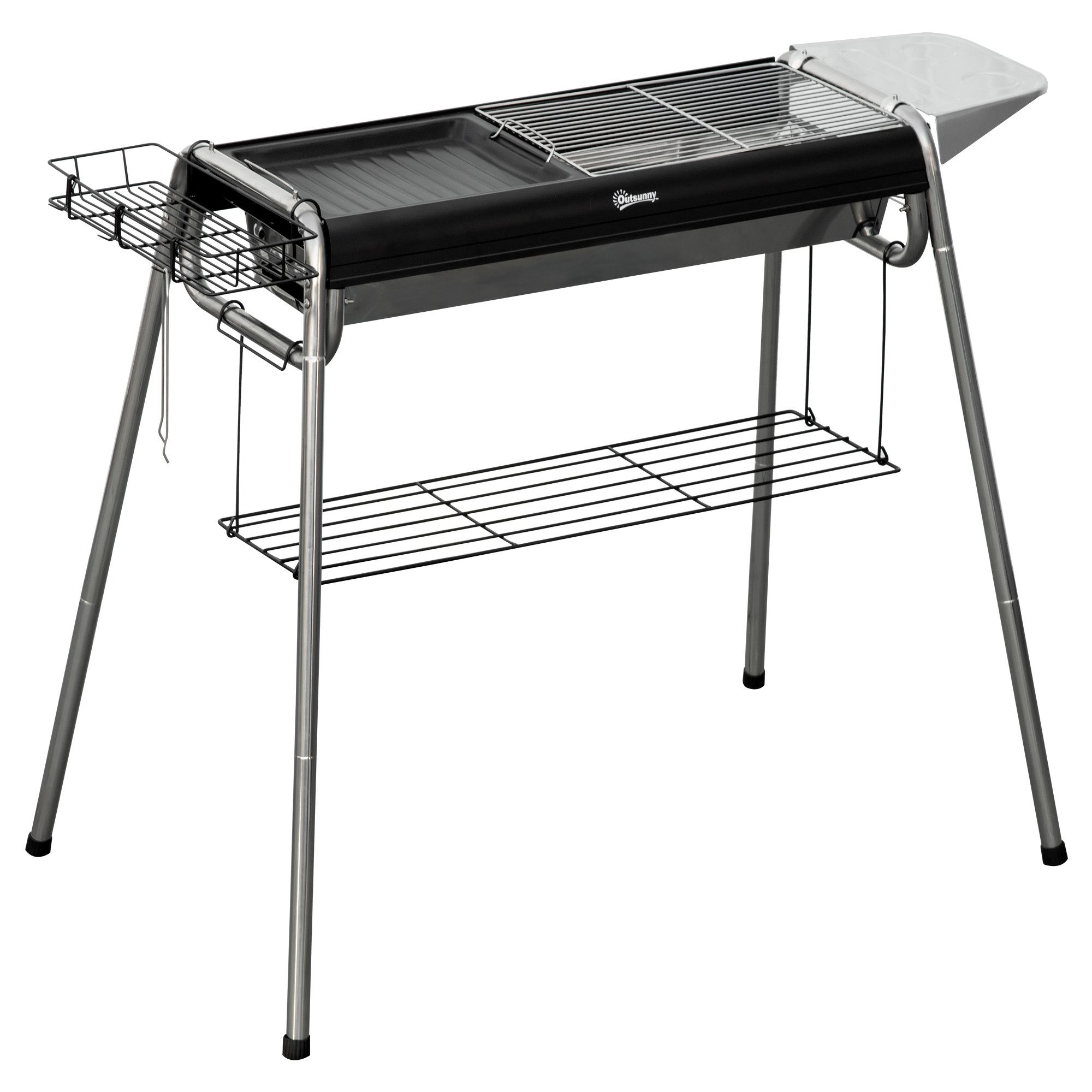 MC Star Holzkohlegrill Holzkohlegrill mit Edelstahlgrillrost, Gewürzregal und Ablagefläche, 107 x 63 x 75 cm, Schwarz